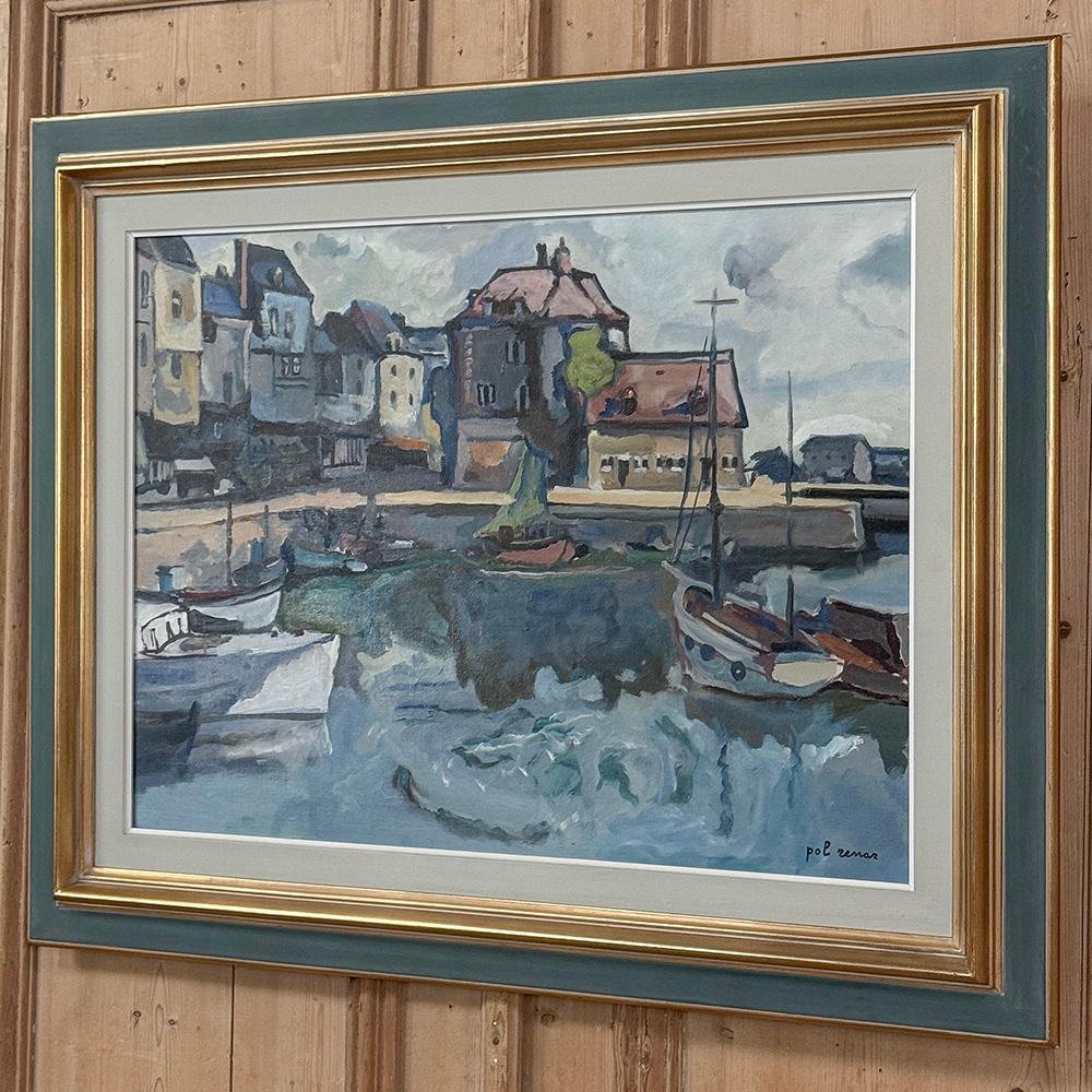 Gerahmtes Ölgemälde auf Leinwand ~ Port de Plaisance von Pol Renar (Handbemalt) im Angebot