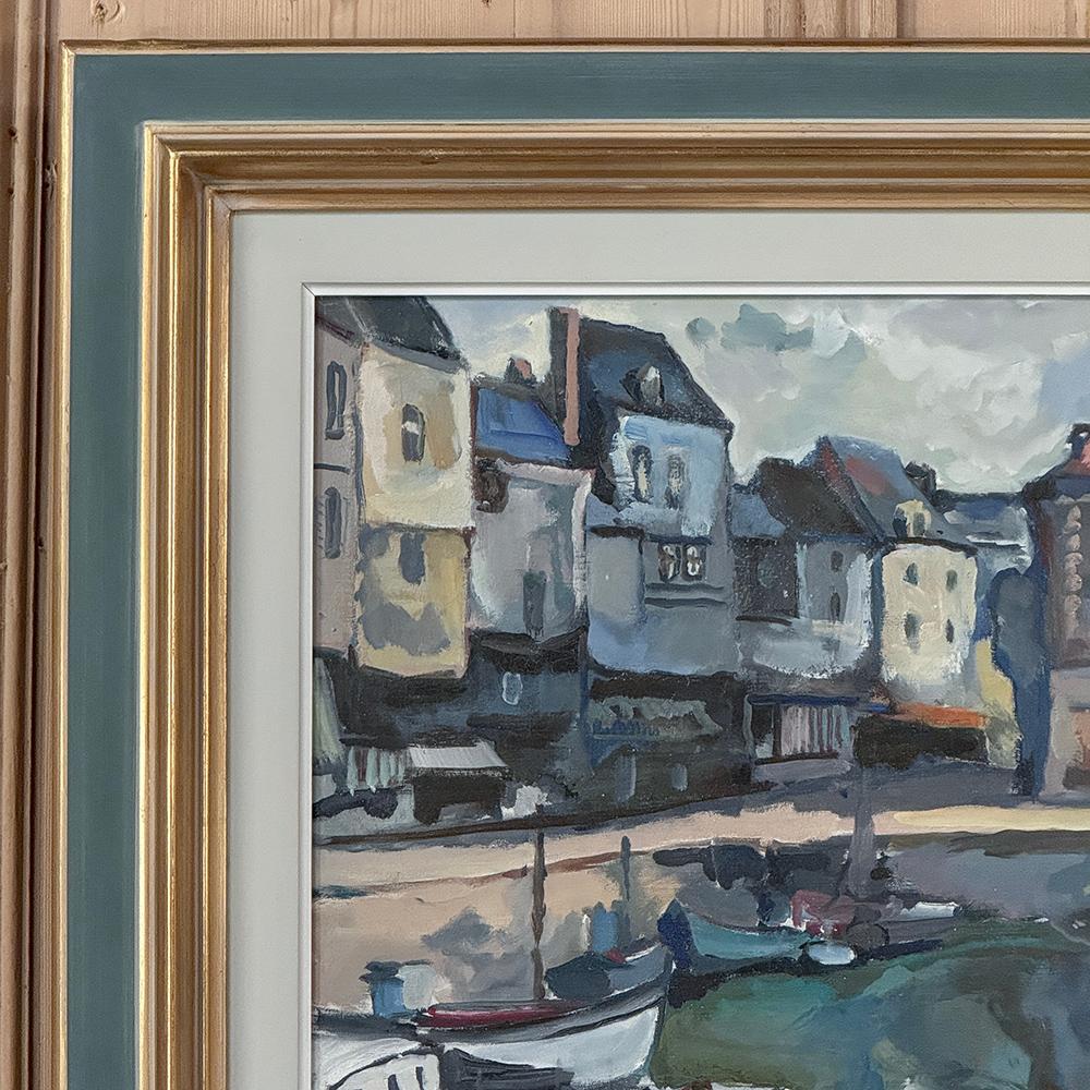 Gerahmtes Ölgemälde auf Leinwand ~ Port de Plaisance von Pol Renar im Zustand „Gut“ im Angebot in Dallas, TX