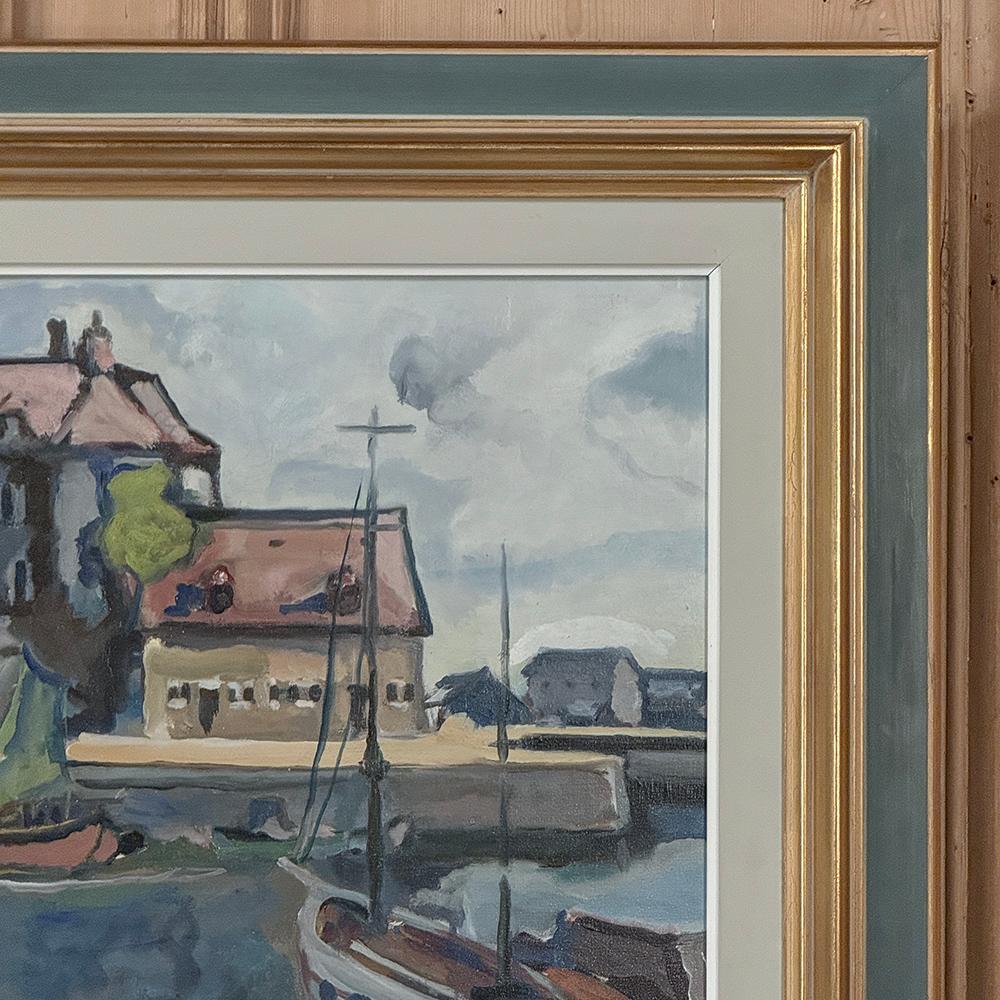 Gerahmtes Ölgemälde auf Leinwand ~ Port de Plaisance von Pol Renar (Ende des 20. Jahrhunderts) im Angebot