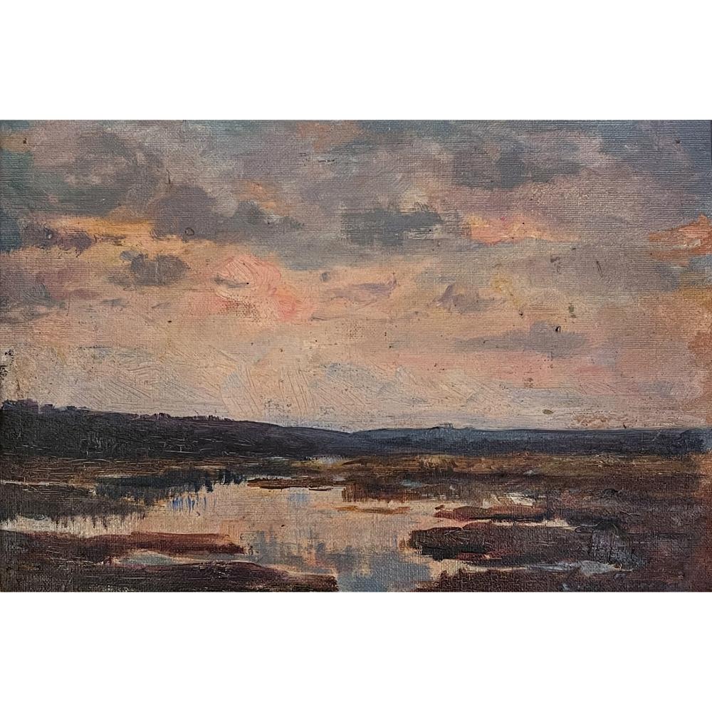 Framed Oil Painting on Panel by Leon Jamin (1872-1944) is a fine example of the artist's fine post-impressionistic works in the genre of landscapes. In this work Jamin has created special visual interest of marshy lowlands in his depicting of the