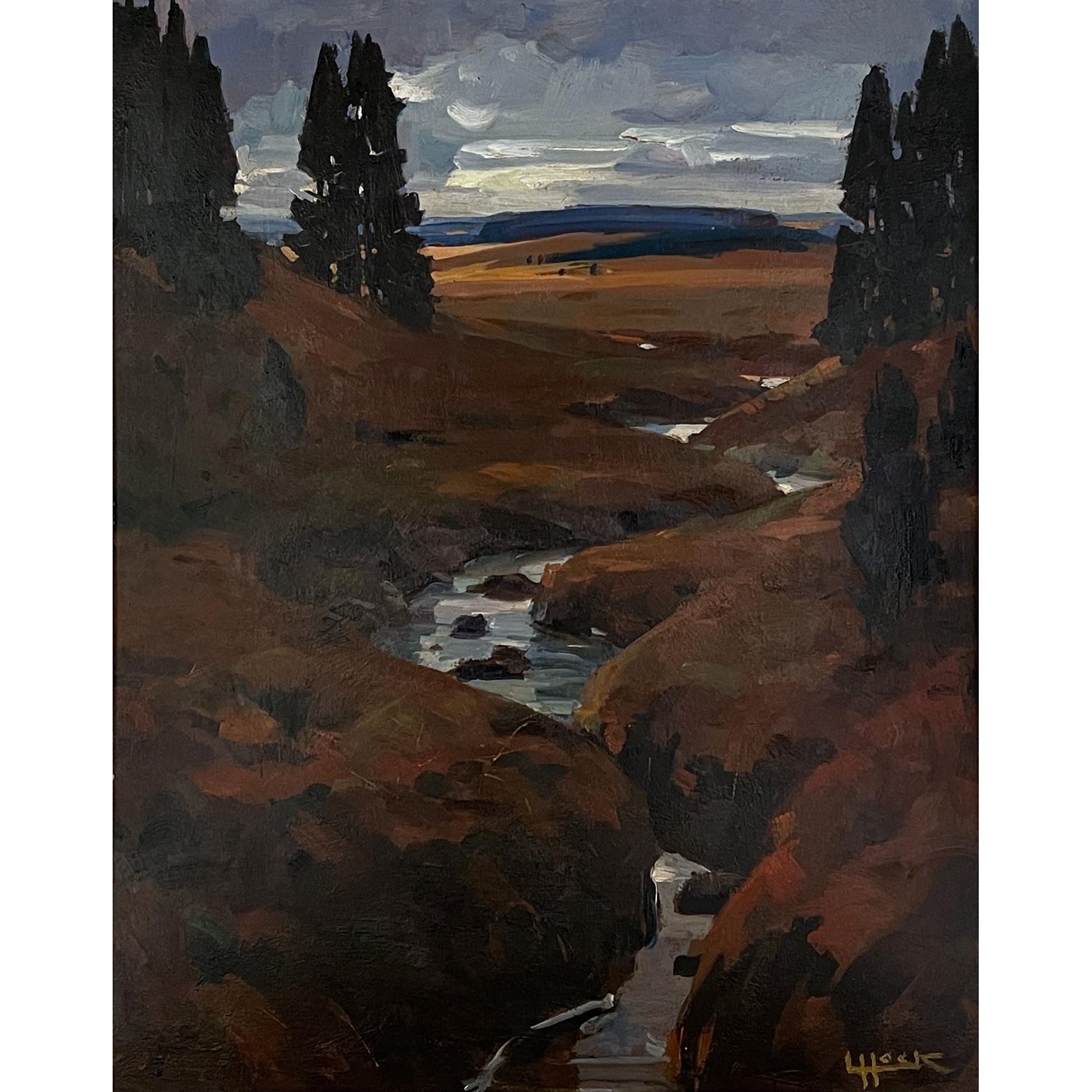 Framed oil painting on panel by Lucien Hock (1899-1972) is a splendid composition capturing the natural beauty of the 