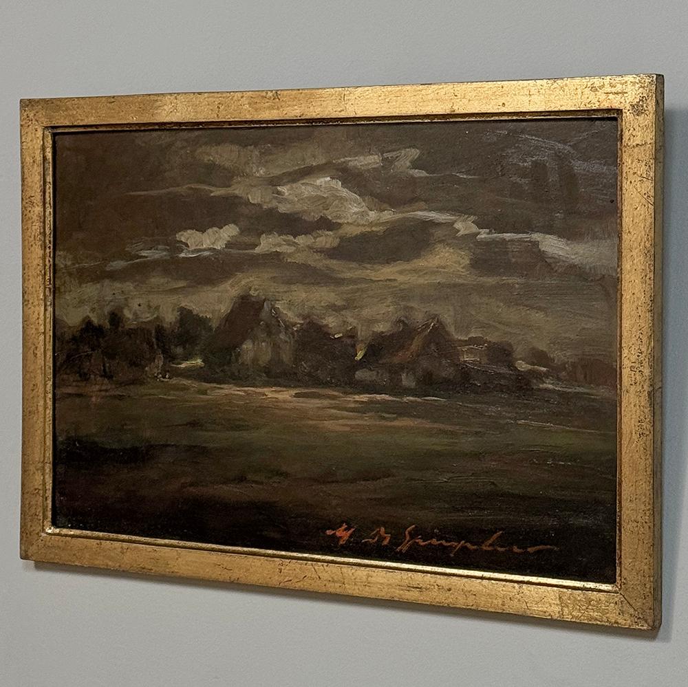 Hand-Painted Framed Oil Painting on Panel by Marthe de Spiegeleir (1897-1991) For Sale