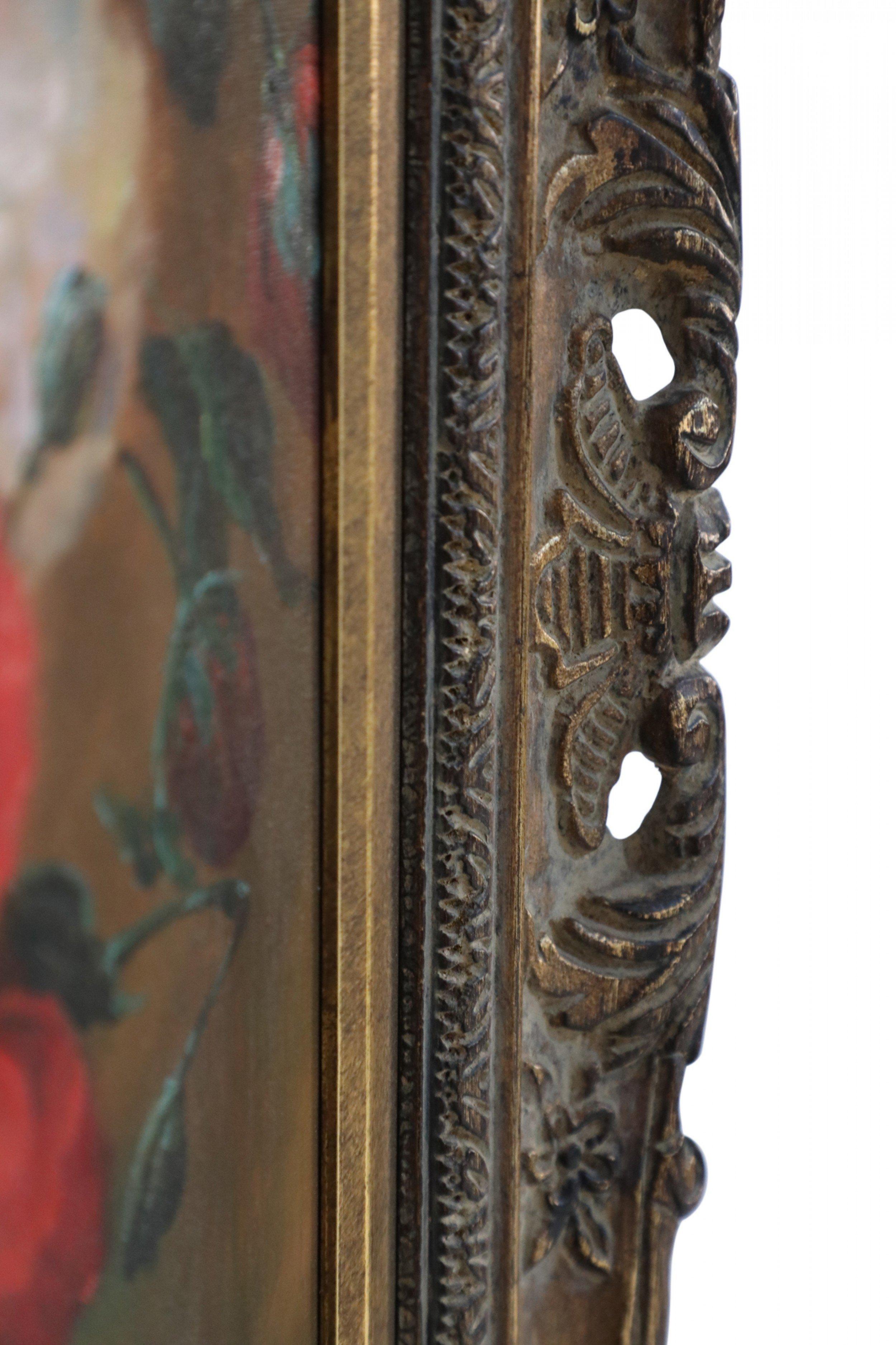 Framed Oil Still Life Painting of a Portrait Vase Filled with Flowers in Pinks In Good Condition For Sale In Queens, NY
