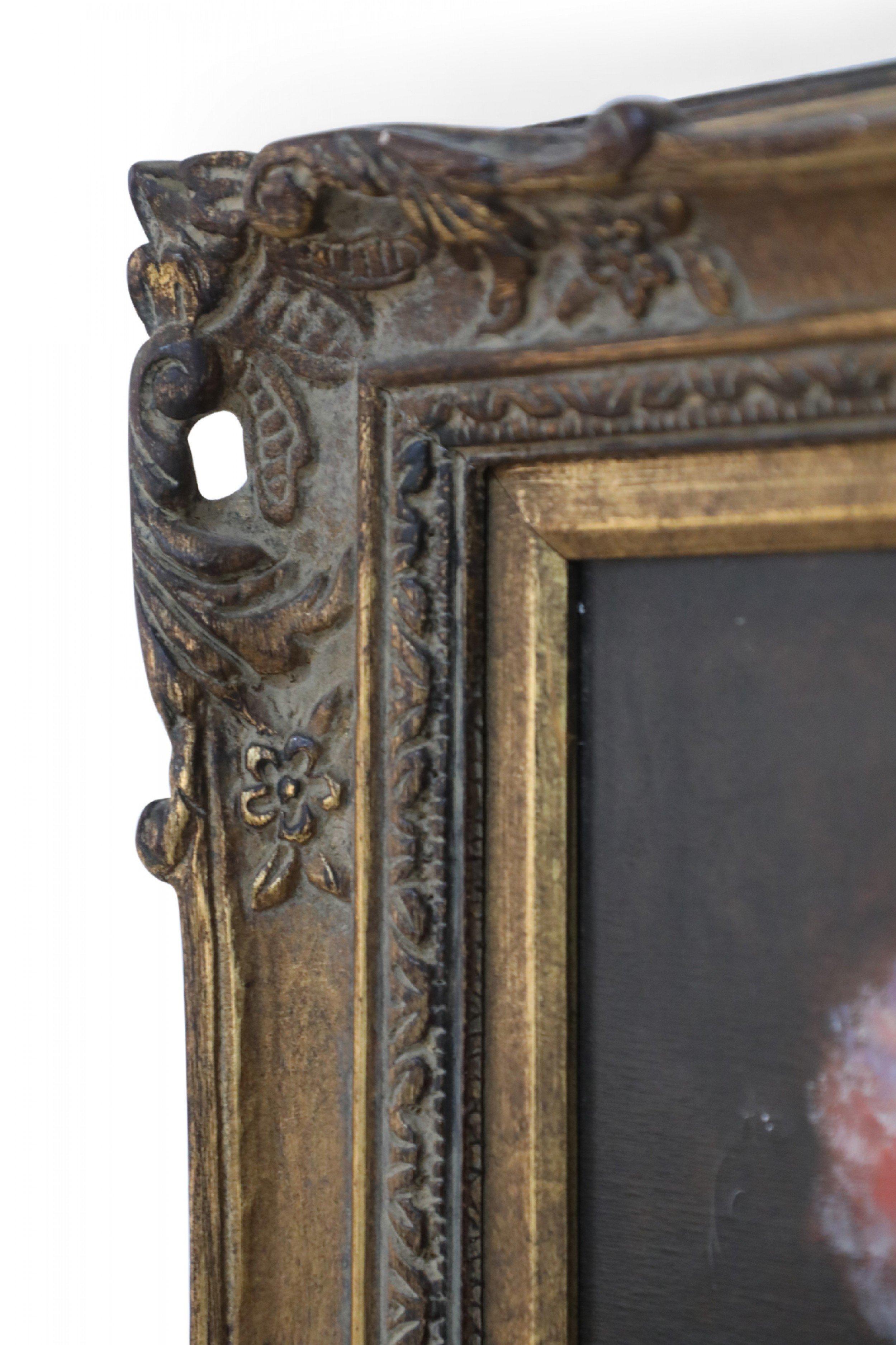 Wood Framed Oil Still Life Painting of a Portrait Vase Filled with Flowers in Pinks For Sale