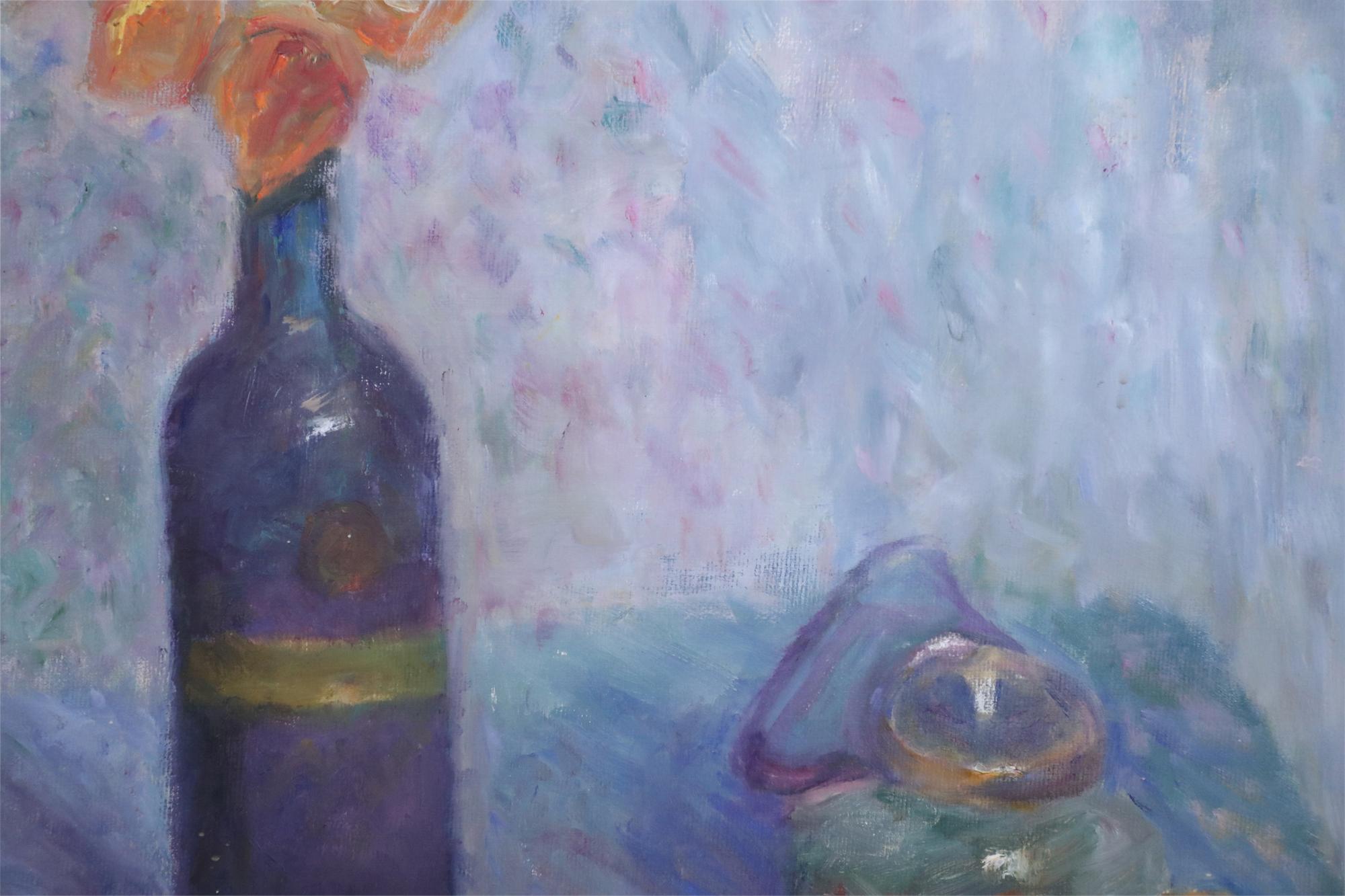 wine bottle still life painting
