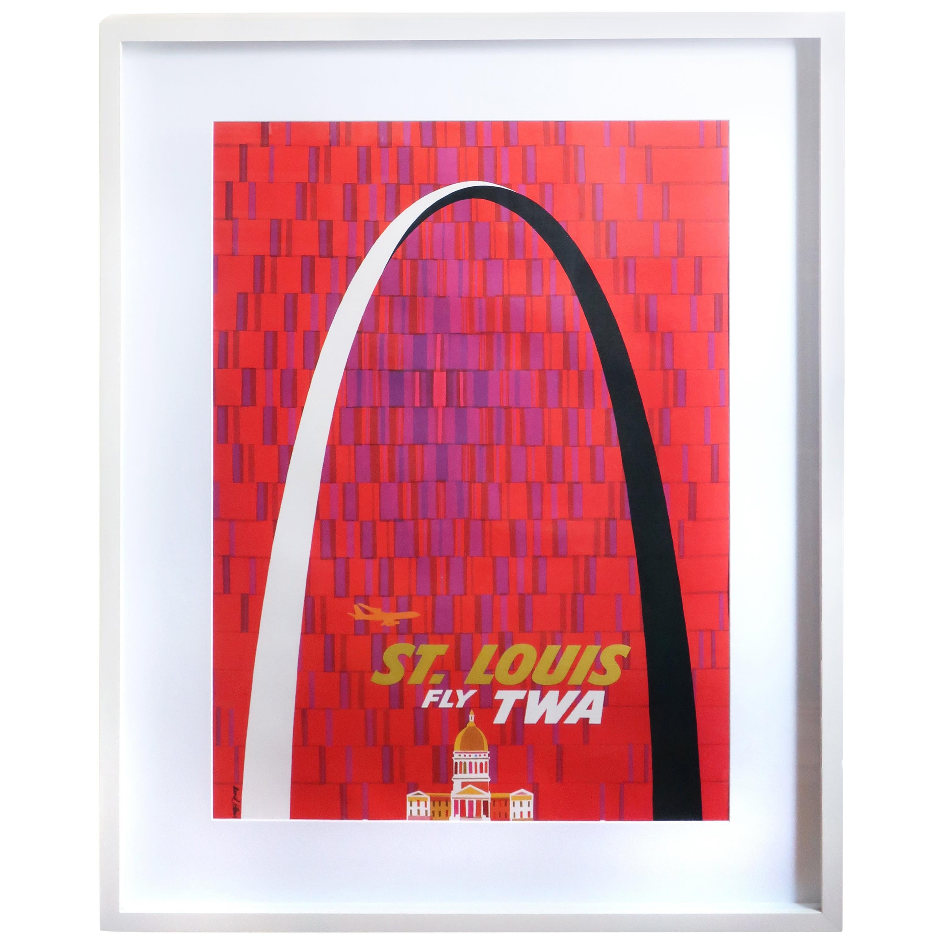 Framed Original David Klein St. Louis Poster for TWA