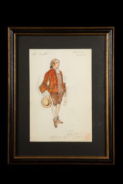 Disegno di costumi d'opera originale incorniciato e acquerellato, opera di Charles Betout