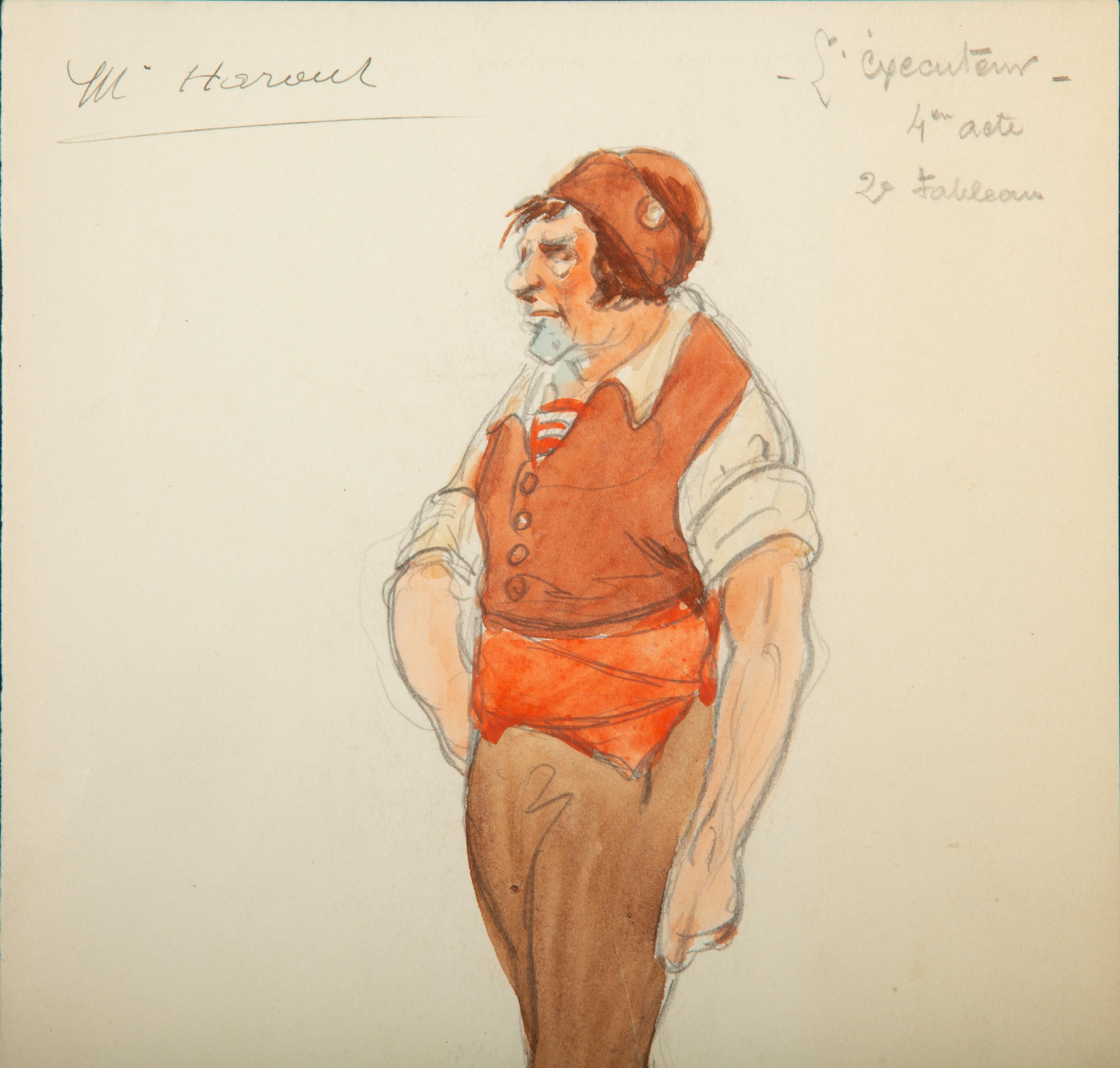 Gerahmtes Original-Opernkostüm-Design, Aquarellfarbe, von Charles Betout (Napoleon III.) im Angebot