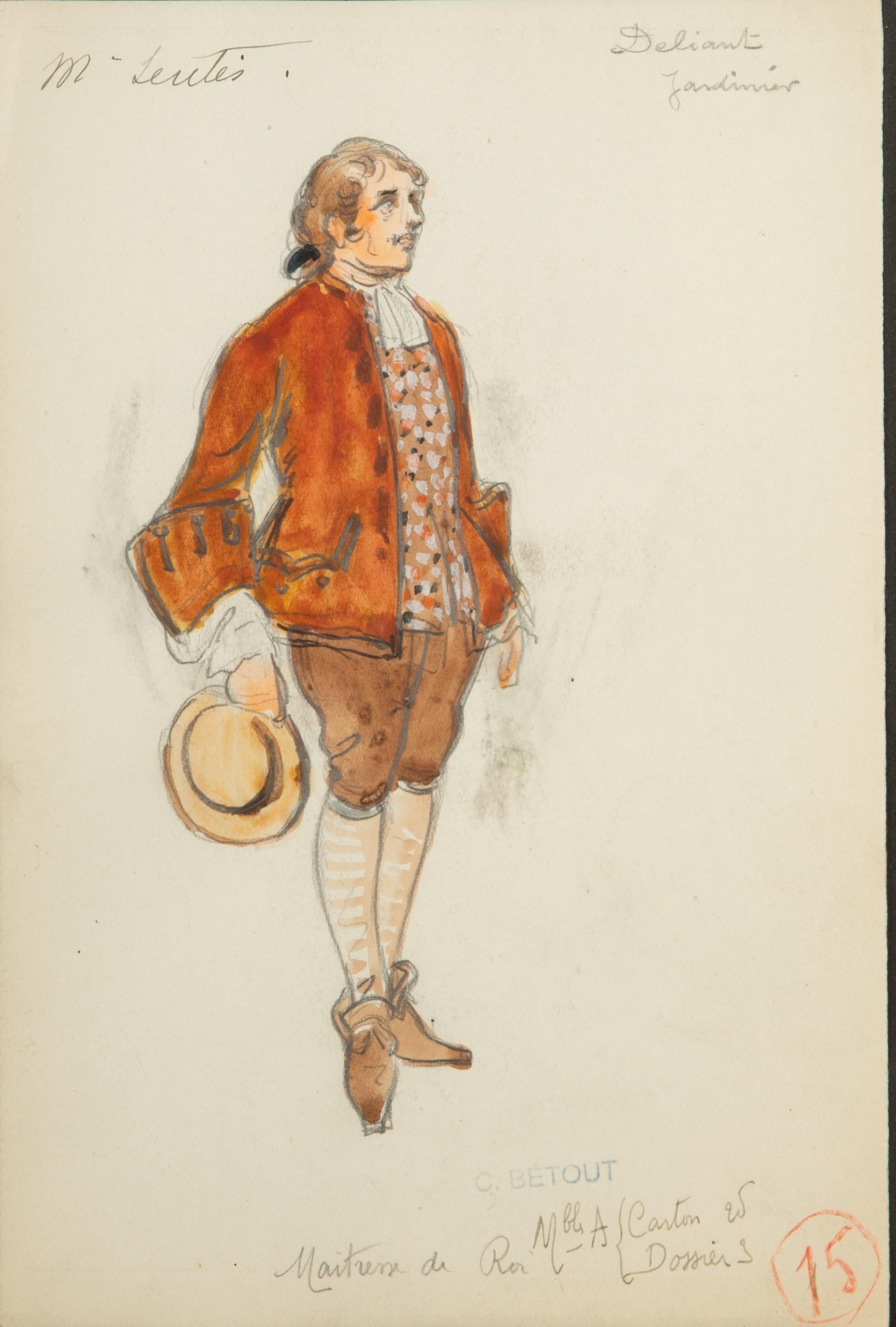 Napoléon III Aquarelle d'origine encadrée représentant un costume d'opéra, par Charles Betout en vente