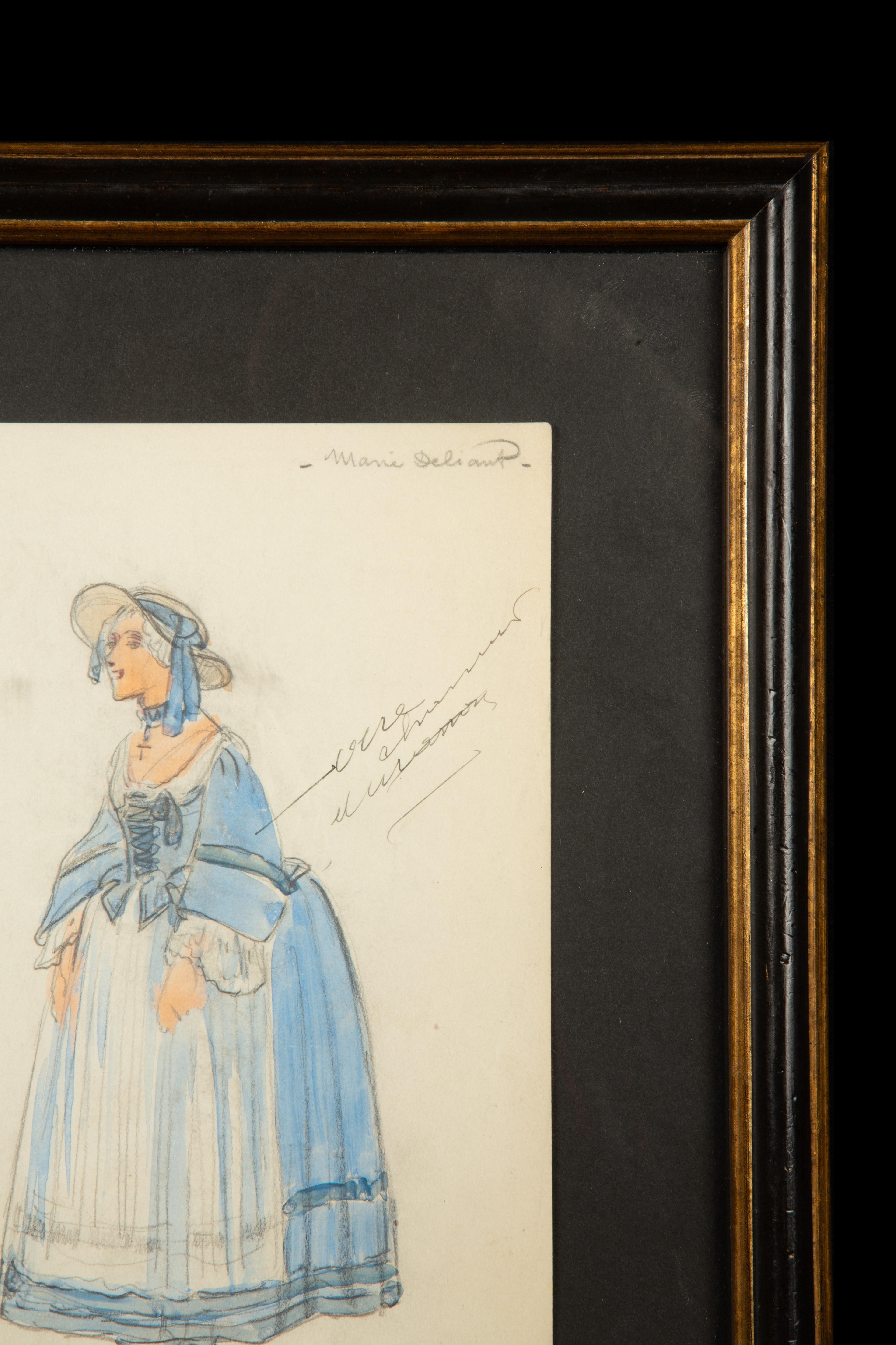 Gerahmtes Original-Opernkostüm-Design, Aquarellfarbe, von Charles Betout (20. Jahrhundert) im Angebot