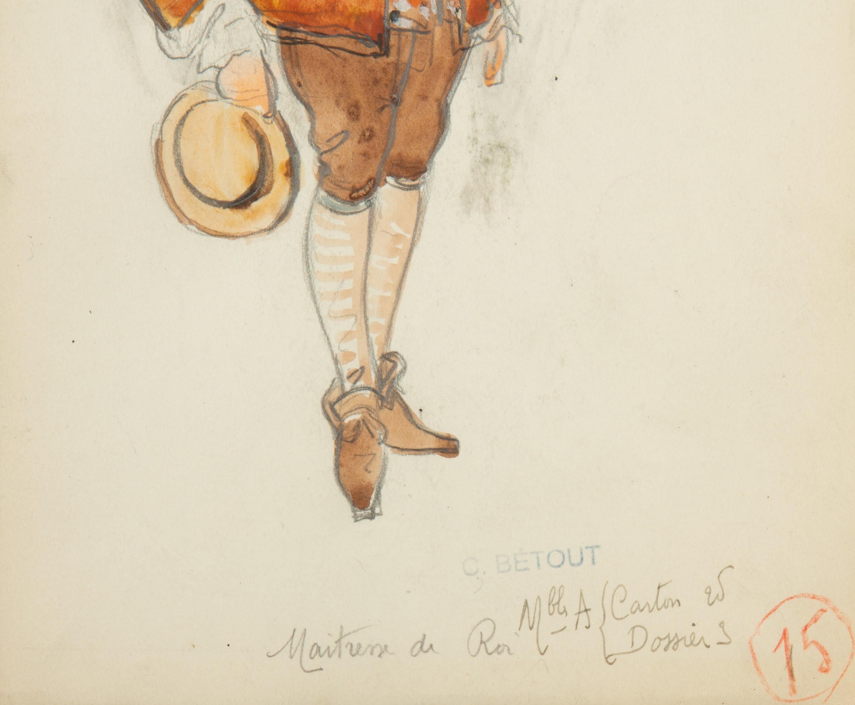 Framed Original Opera Costume Design Water Color, By Charles Betout In Good Condition For Sale In New York, NY