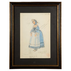 Antique Framed Original Opera Costume Design Water Color, By Charles Betout