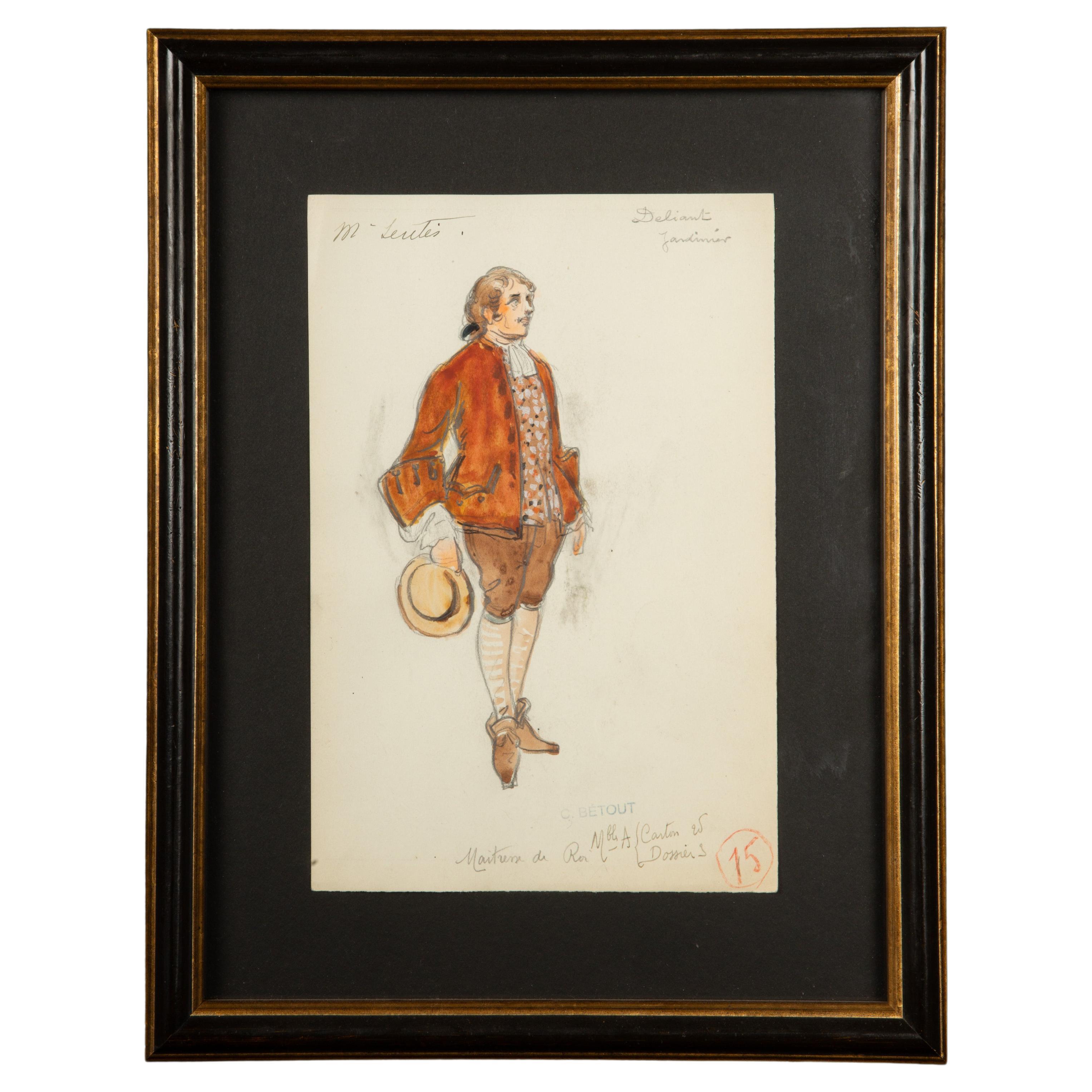 Framed Original Opera Costume Design Water Color, By Charles Betout For Sale