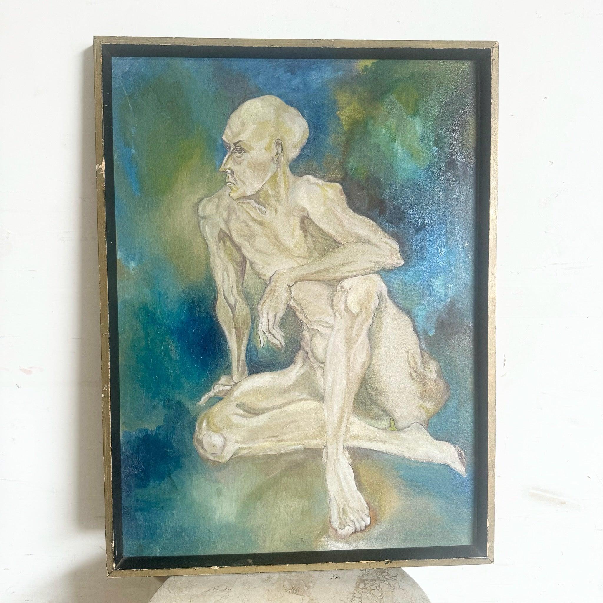 American Framed Original Painting of Nude Man Sitting For Sale