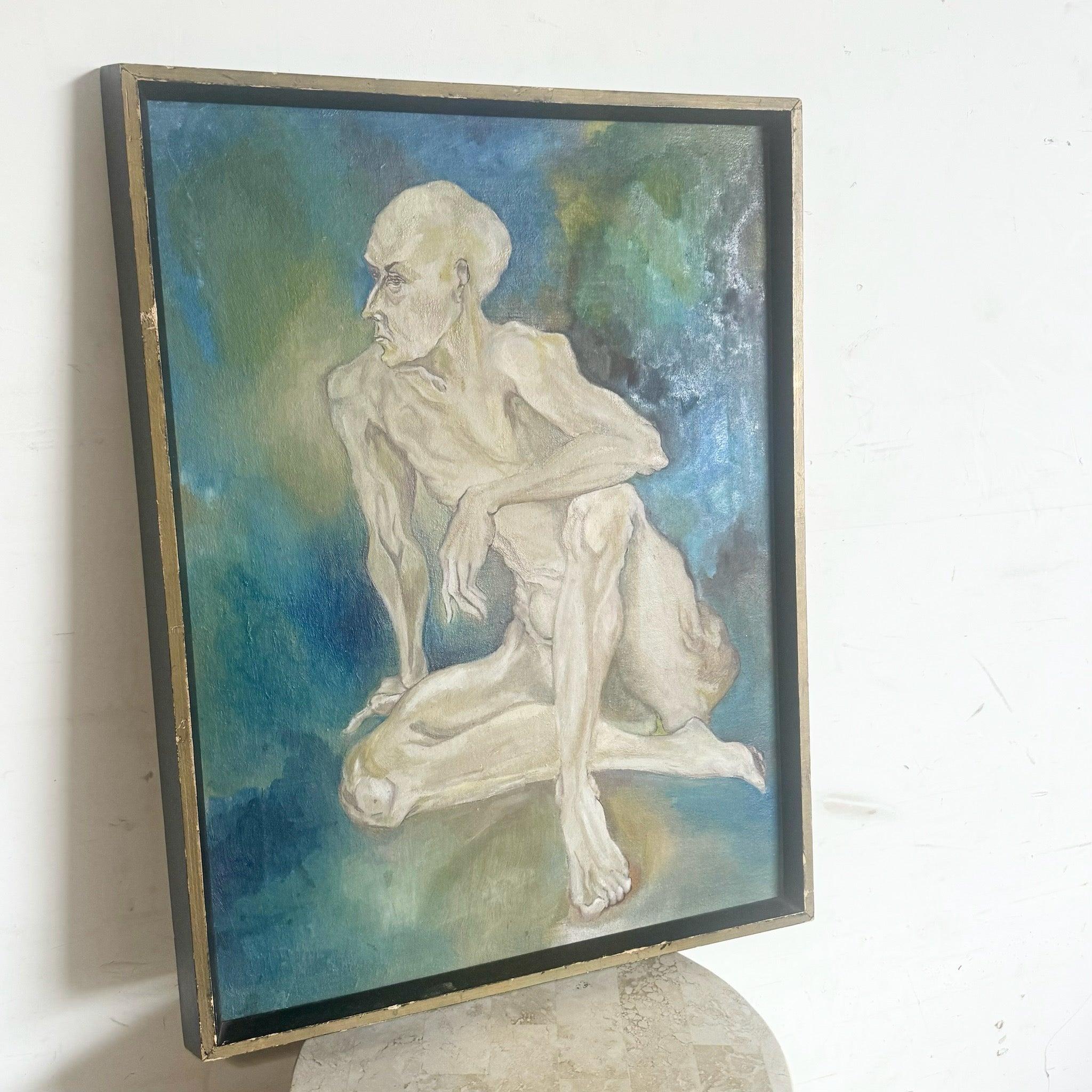 Framed Original Painting of Nude Man Sitting In Good Condition For Sale In Delray Beach, FL