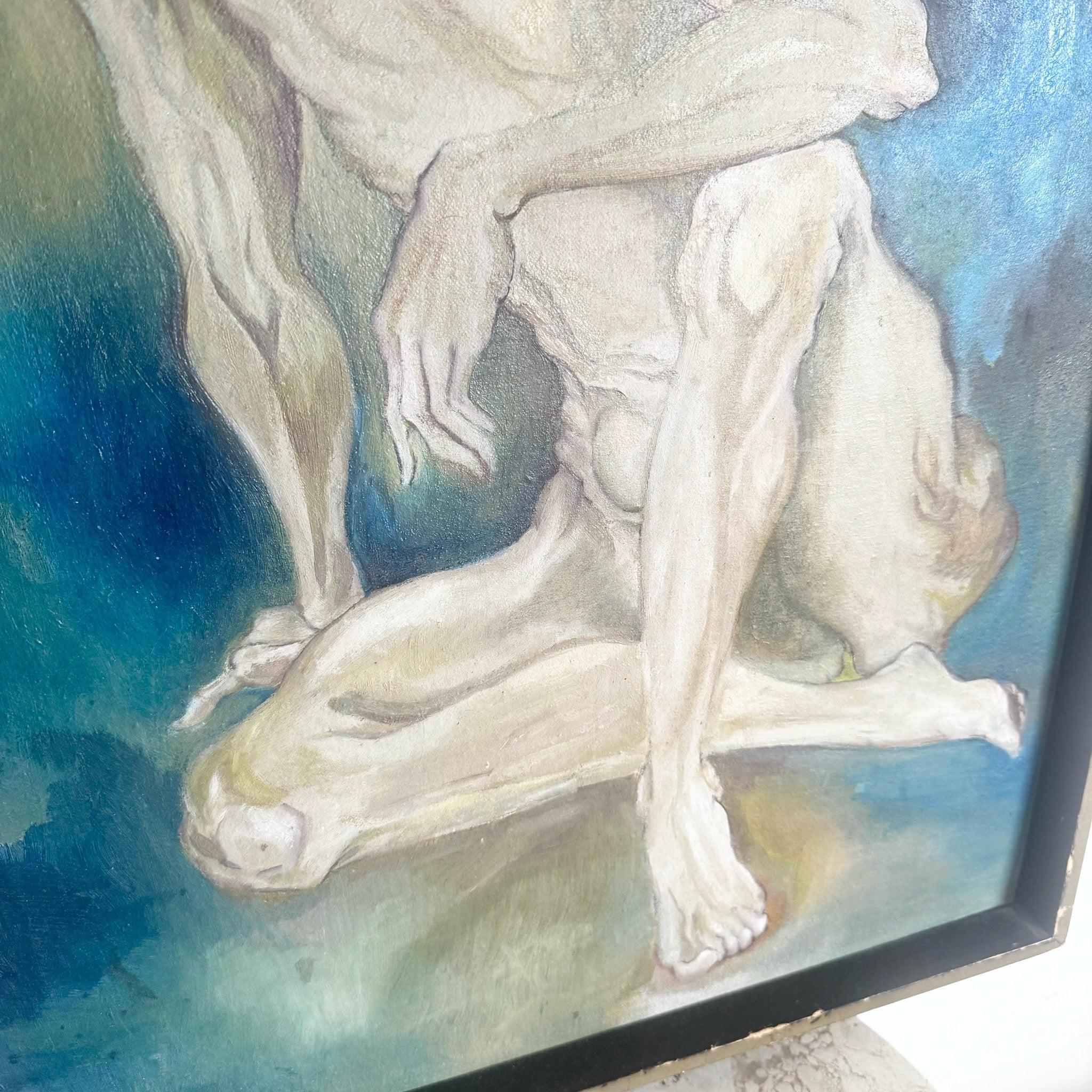 20th Century Framed Original Painting of Nude Man Sitting For Sale