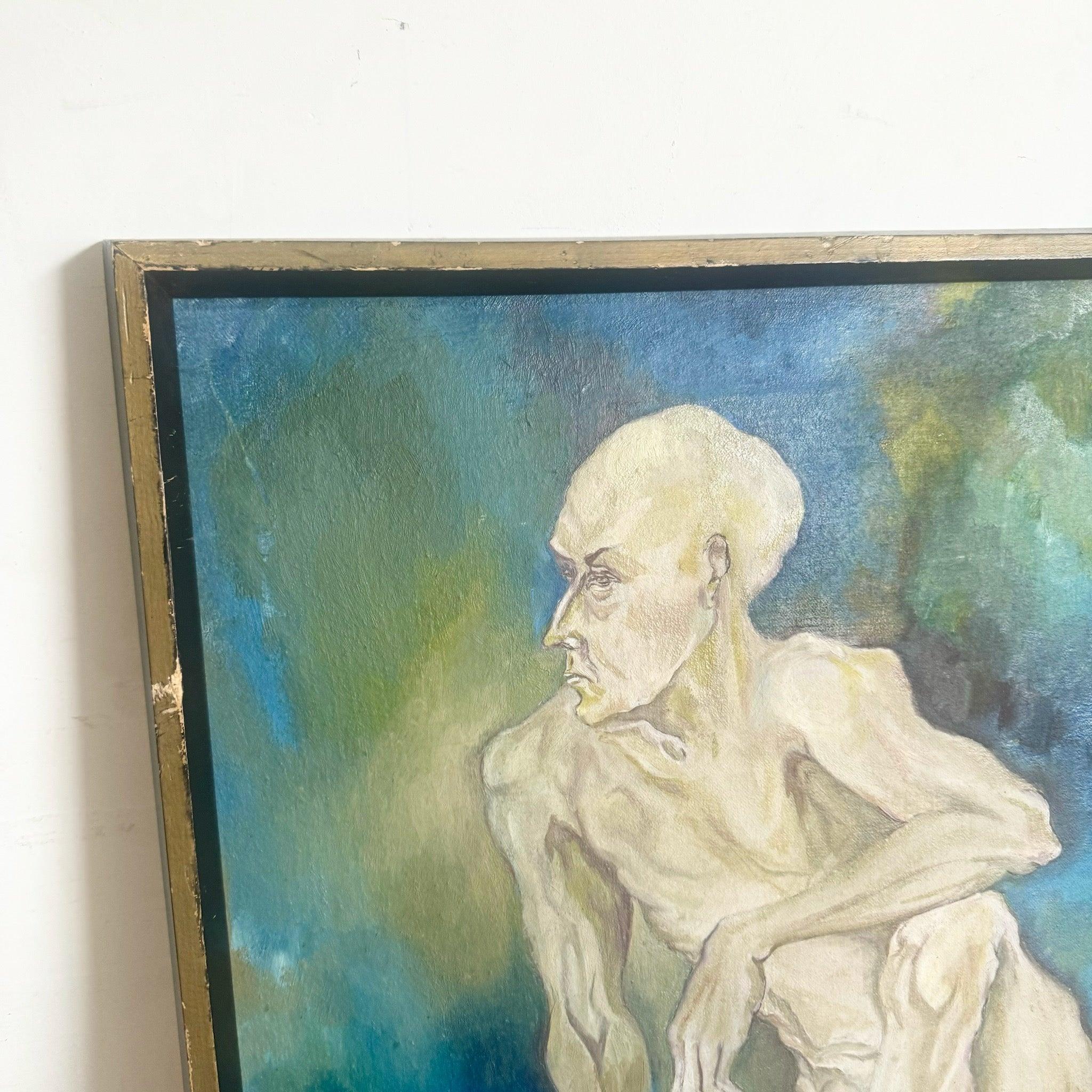 Framed Original Painting of Nude Man Sitting For Sale 1