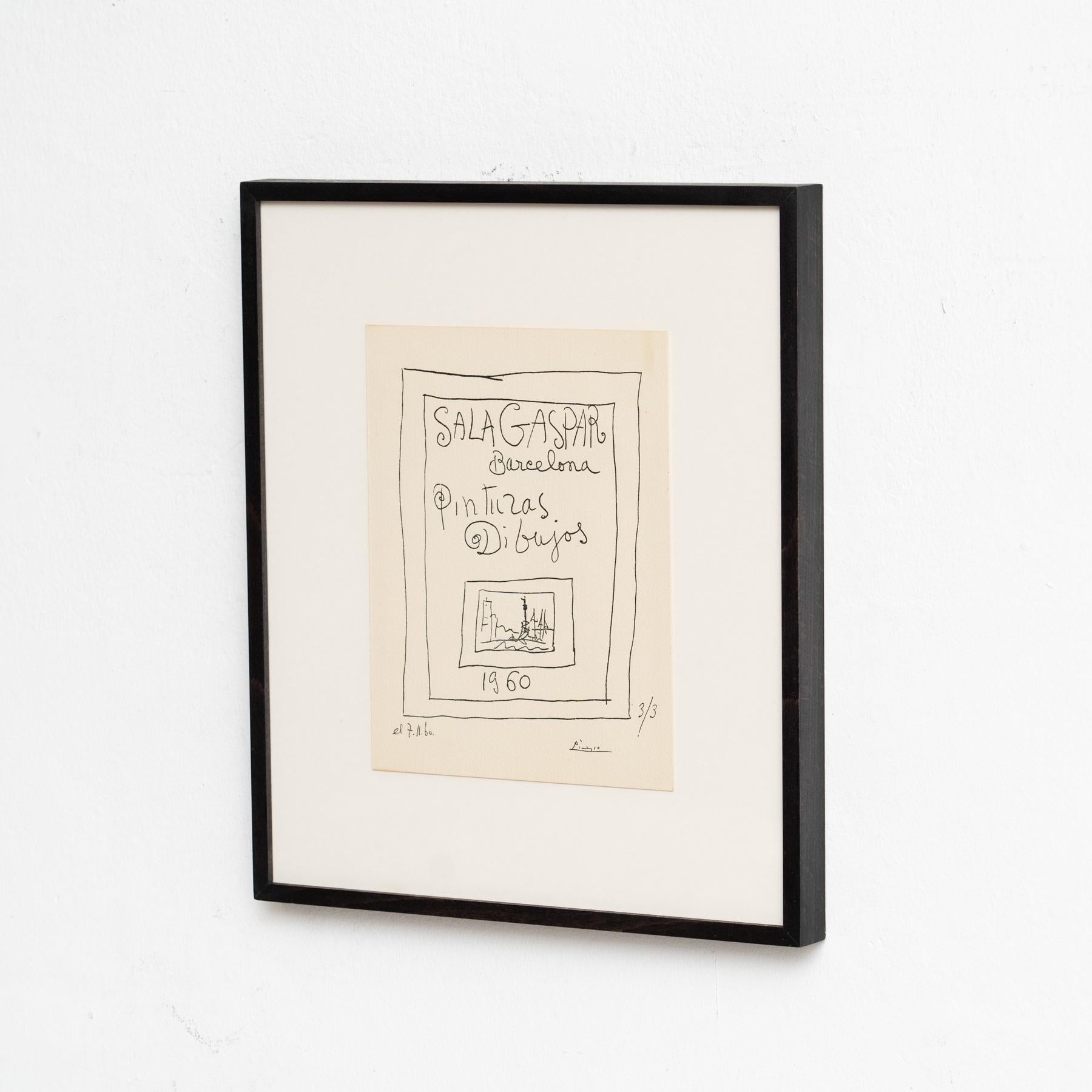 Mid-Century moderno Litografia originale di Picasso incorniciata, mostra di pittura, 1960 in vendita