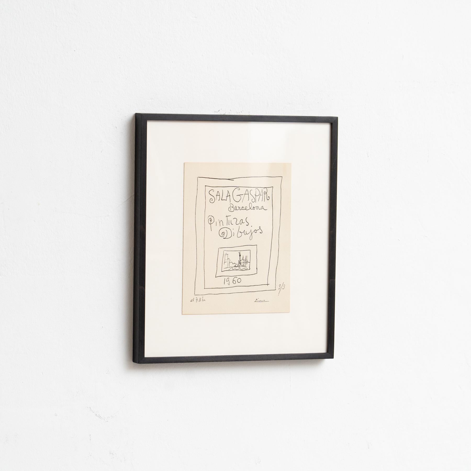 Spagnolo Litografia originale di Picasso incorniciata, mostra di pittura, 1960 in vendita