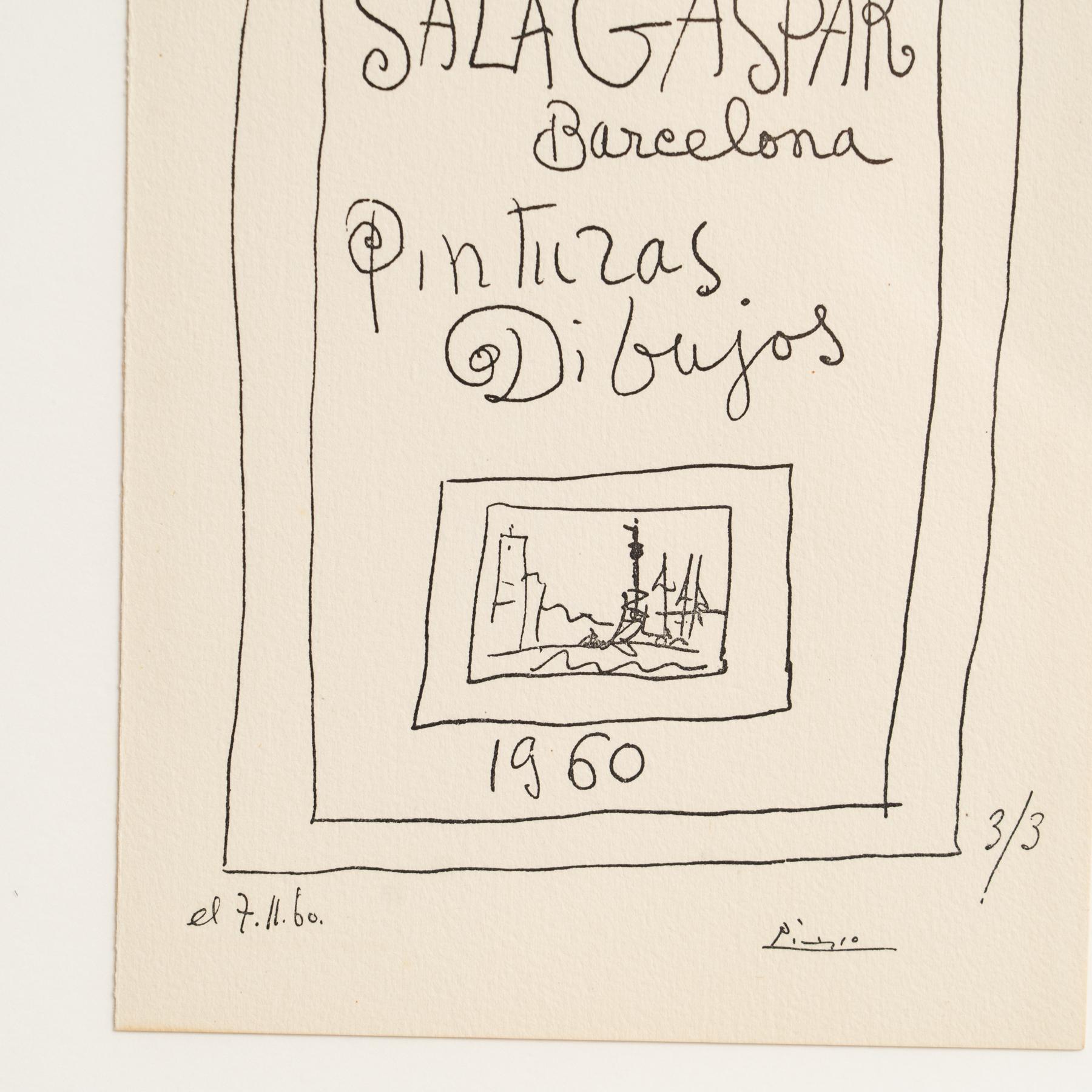 Litografia originale di Picasso incorniciata, mostra di pittura, 1960 In condizioni buone in vendita a Barcelona, Barcelona