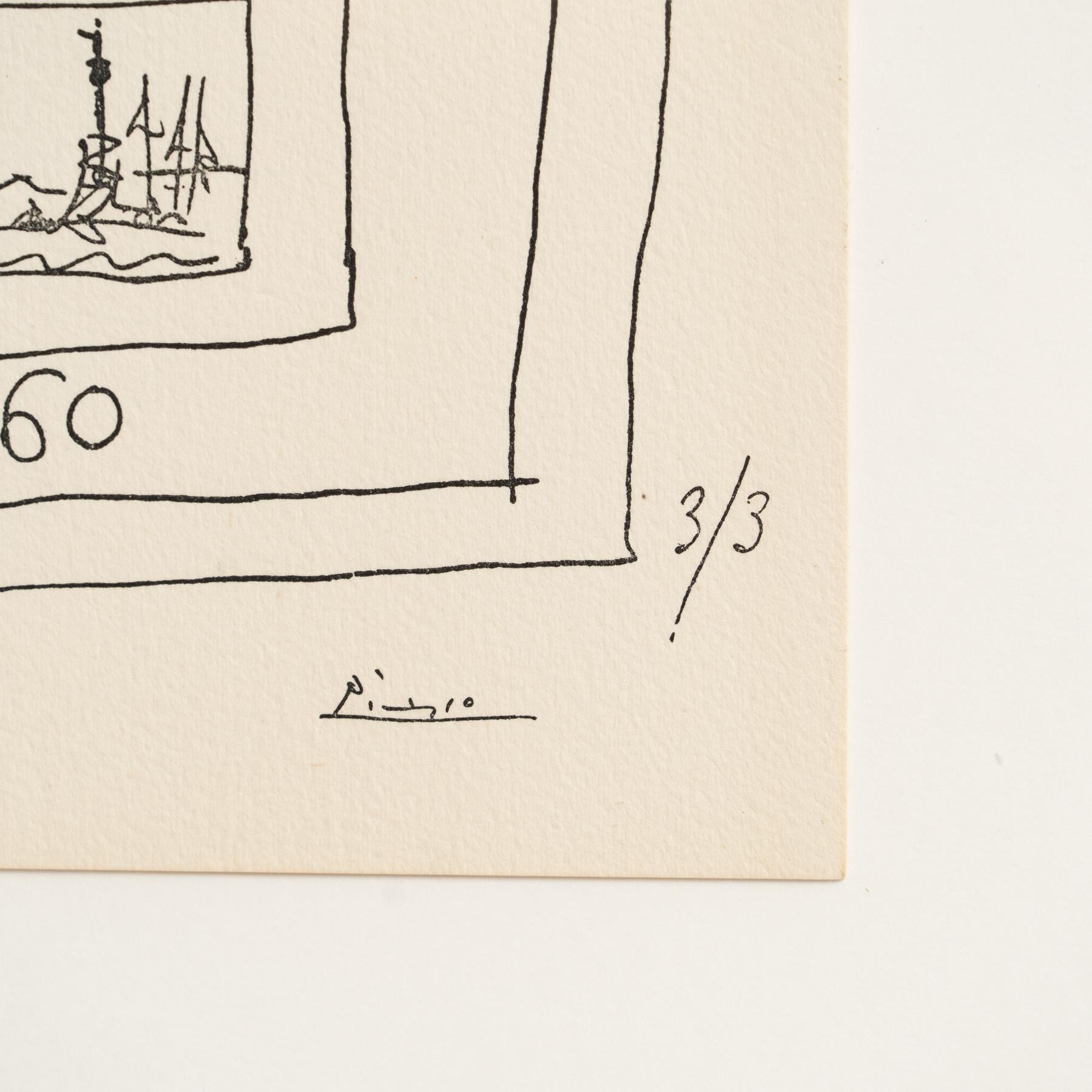 Carta Litografia originale di Picasso incorniciata, mostra di pittura, 1960 in vendita