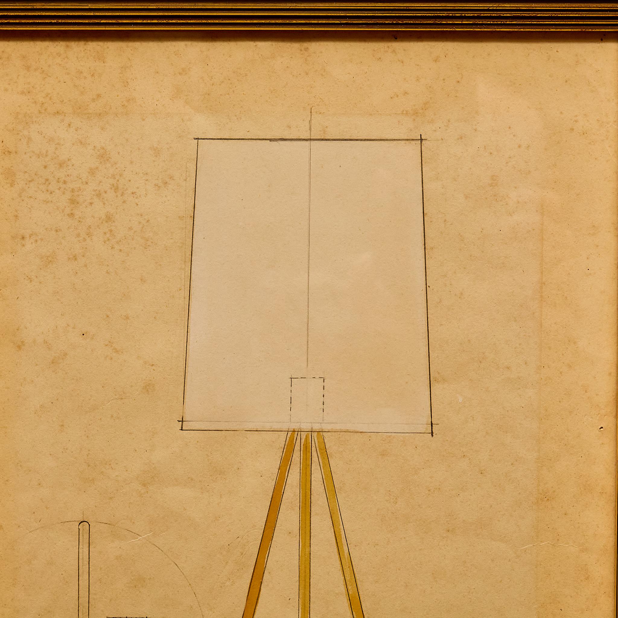 Spanish Framed Original Technical Plan of Metalarte Lamp, circa 1953 For Sale