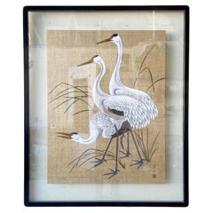 Framed Original Tempera “Whooping Crane” by Mi Chou
