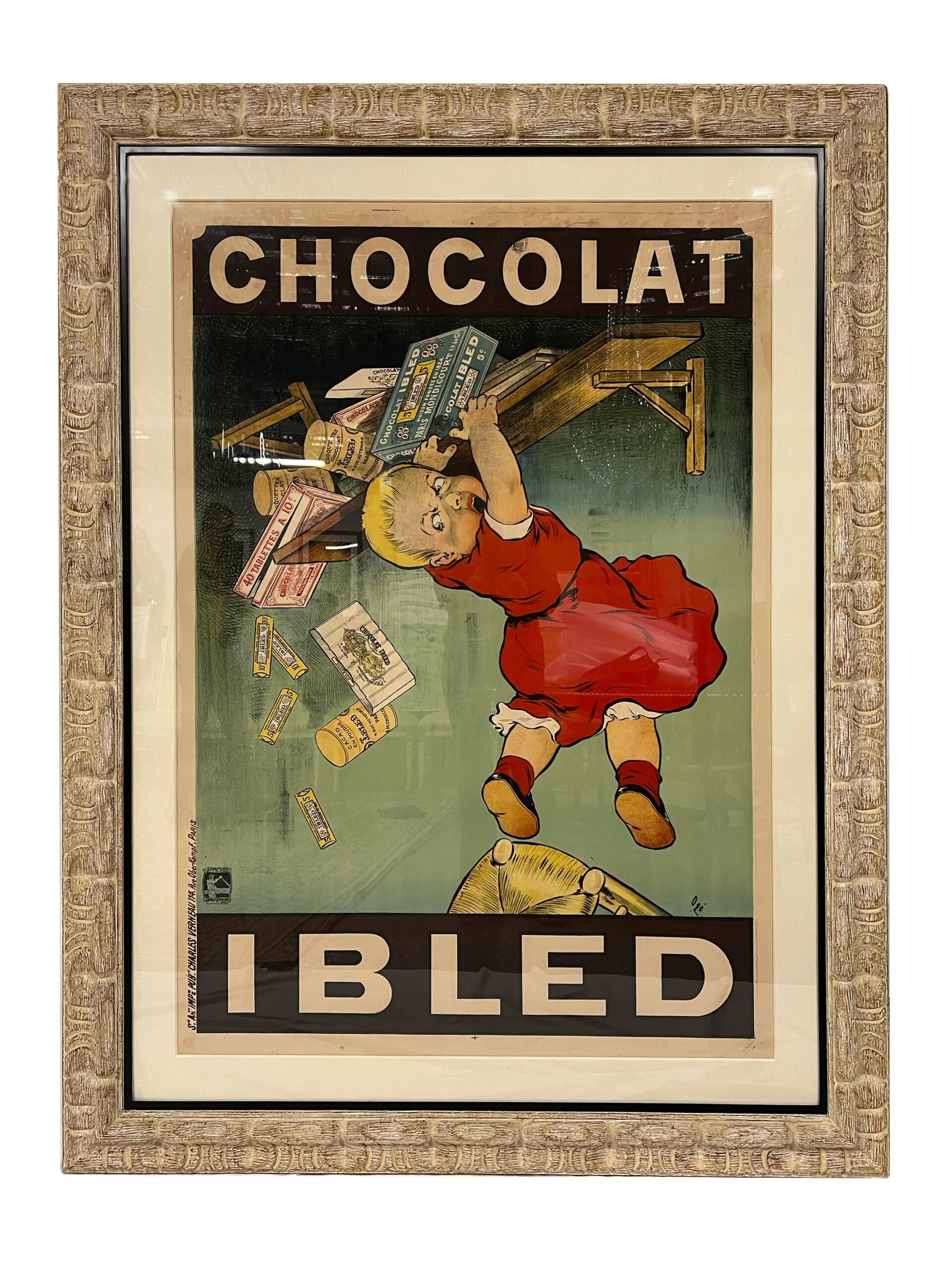 Dimensions with frame: 54? x 70?
Artist: Eugène Ogé
Medium: Original stone Lithograph vintage poster

c. 1900

A charming children poster, realized by Oge, advertising “Chocolat Ibled” shows how irresistible the product is to children. Ogé