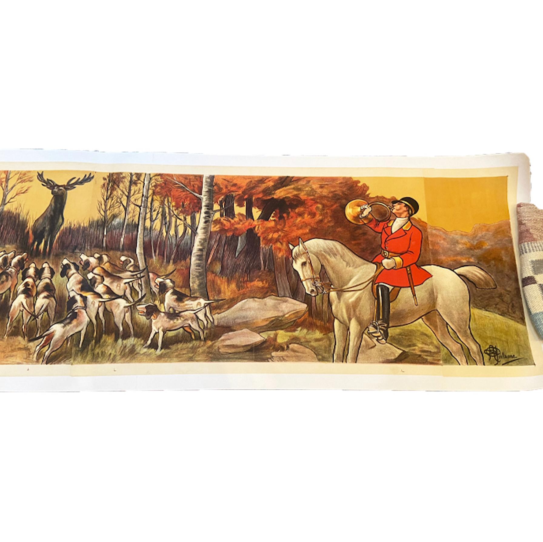 20ième siècle Affiche originale de la chasse au grand cerf encadrée d'Albert Guillaume en vente