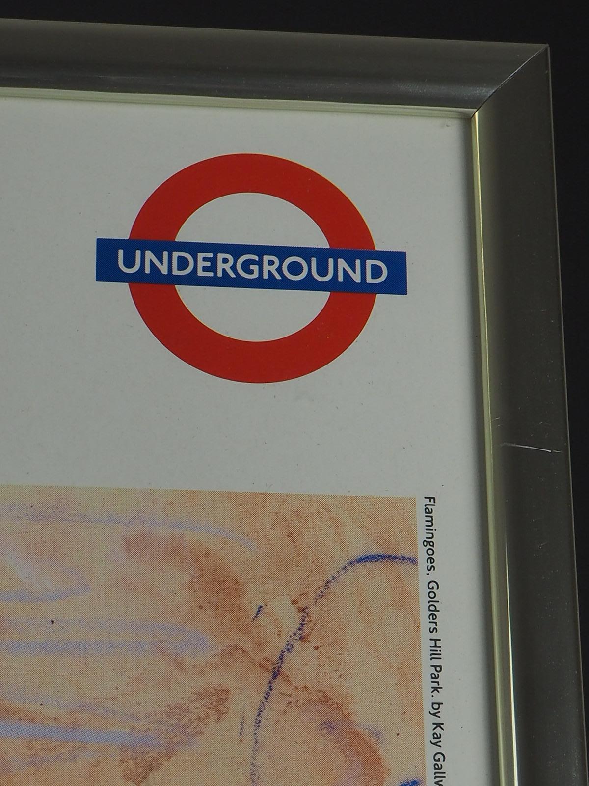 Affiche vintage originale du métro de Londres encadrée Flamingoes par Tube Golders Hil Excellent état - En vente à Lincoln, GB