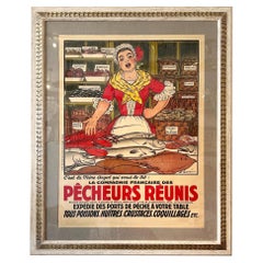 Framed, Original Vintage "Pecheurs Reunis" by Adrien Barrere