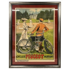 Framed, Original Antique "Peugeot" Poster by Ernest Barthélemy Lem