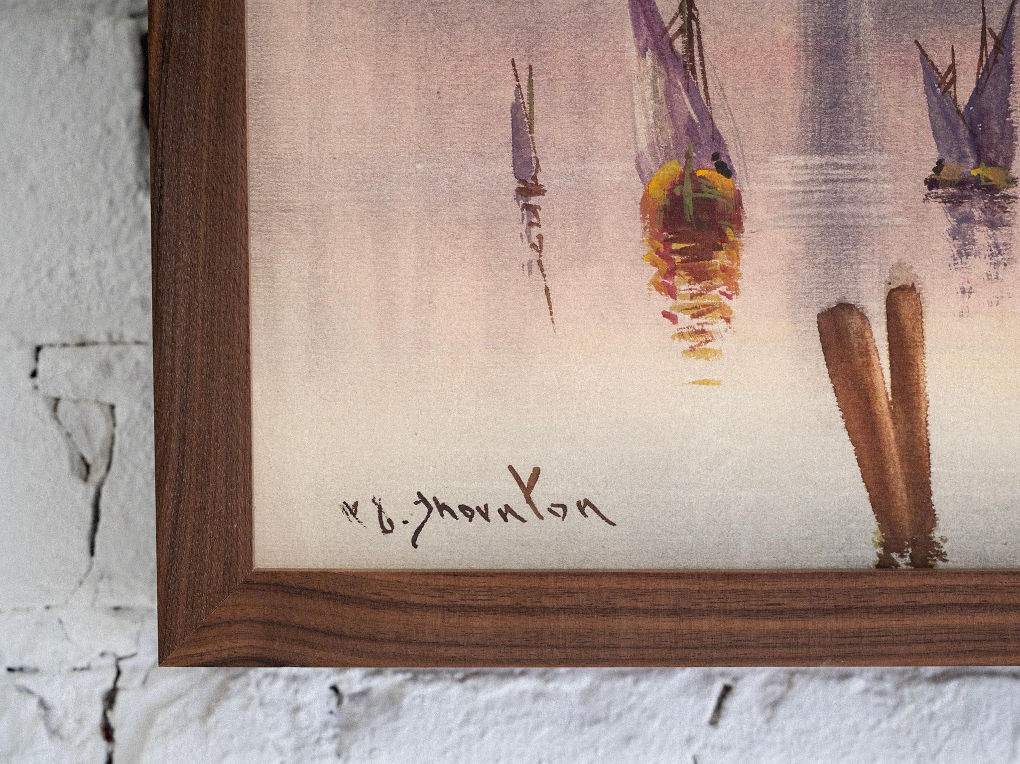 Mid-Century Modern Framed Original Watercolor Nautical Scene For Sale