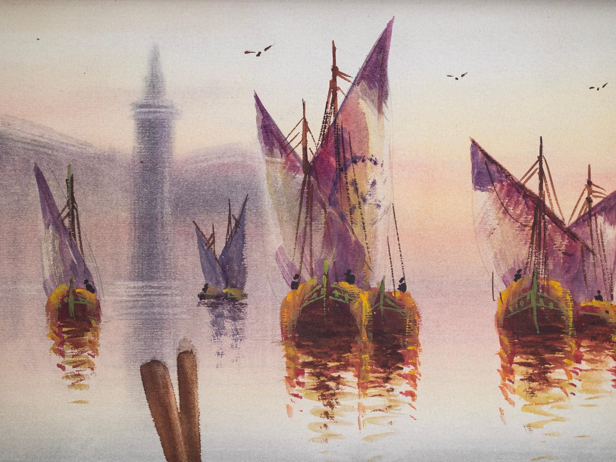 Framed Original Watercolor Nautical Scene In Good Condition For Sale In Brooklyn, NY