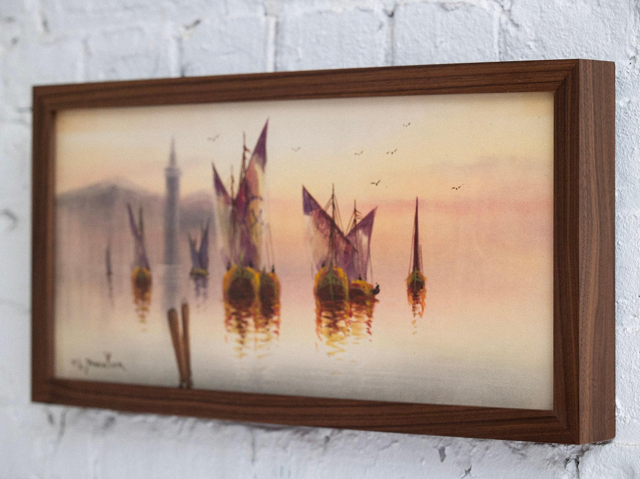 20th Century Framed Original Watercolor Nautical Scene For Sale