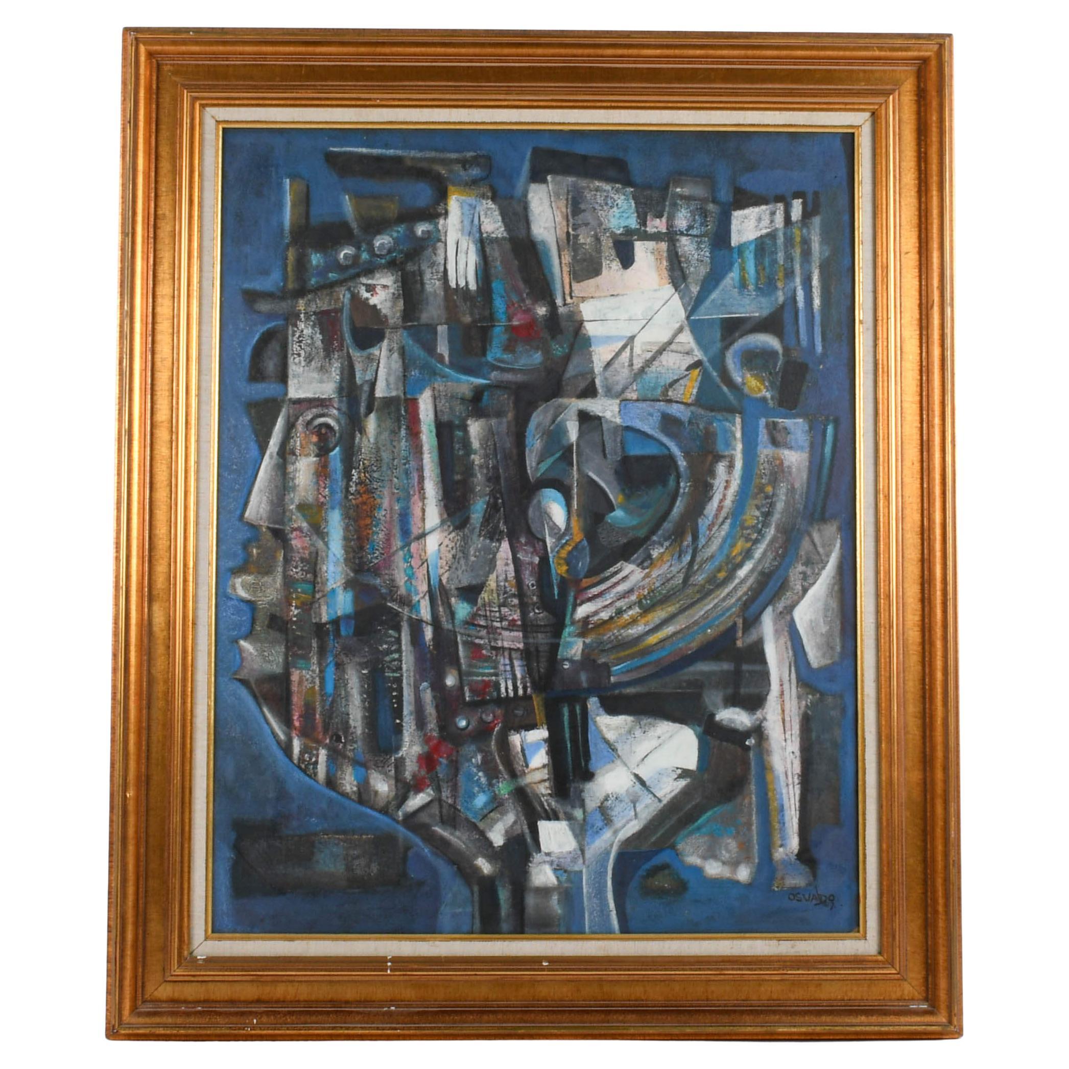 Framed Osvaldo Gutierrez "Untitled Face" Mixed Media on Canvas en venta