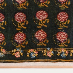 Framed Ottoman Hand-Block Printed and Embroidered Textile