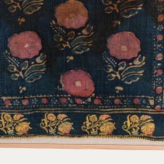 Framed Ottoman Hand-block Printed and Embroidered Textile