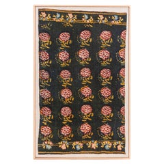 Antique Framed Ottoman Hand-Block Printed and Embroidered Textile
