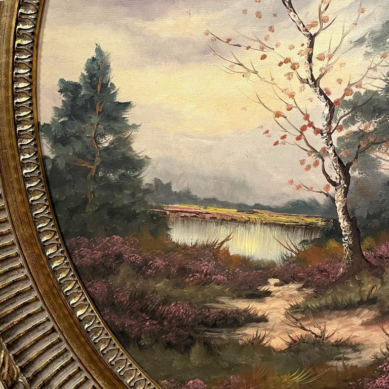 Framed Oval Oil Painting on Panel by M V Tongerloo For Sale 3