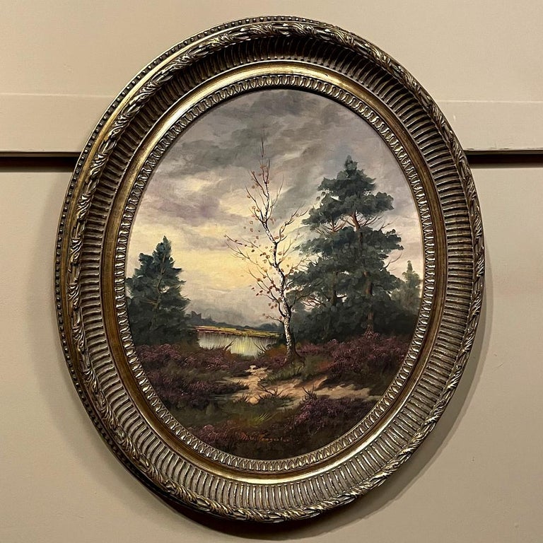 Belgian Framed Oval Oil Painting on Panel by M V Tongerloo For Sale