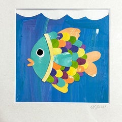 Framed Painted Paper Collage Fish Sculpture by Leslie Lewis Sigler, 2010