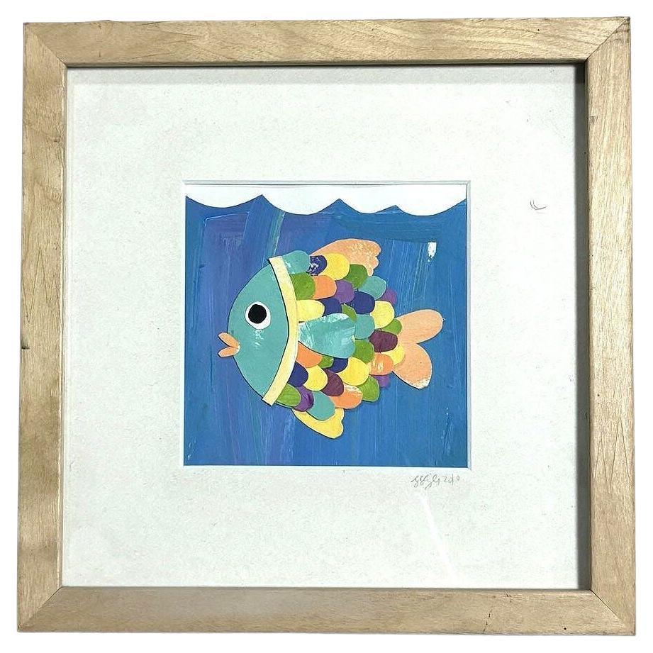 Sculpture de poisson en collage de papier peint encadrée de Leslie Lewis Sigler, 2010 en vente
