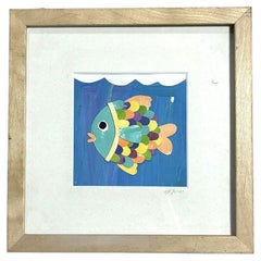 Gerahmte Collage aus bemaltem Papier Fischskulptur von Leslie Lewis Sigler, 2010