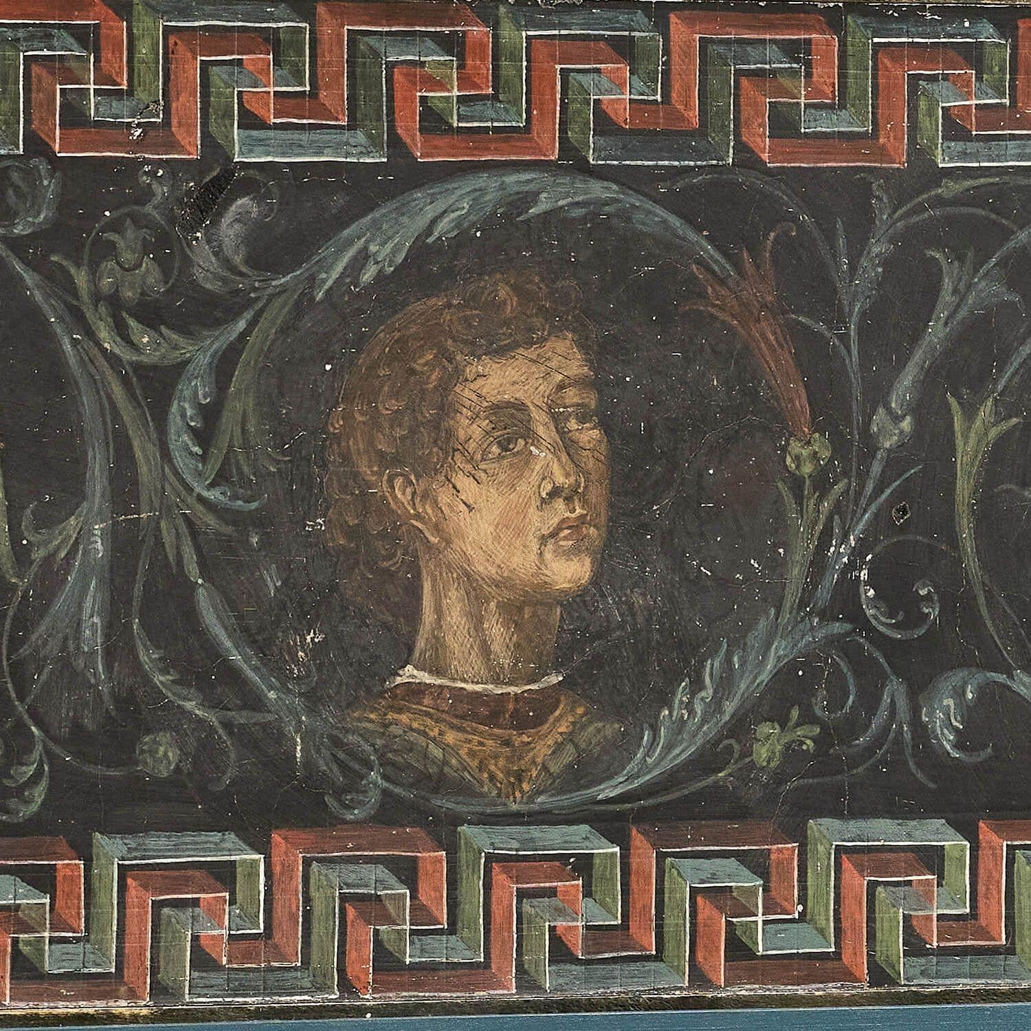 Neoclassical Framed Painted Plaster Roman Fresco For Sale