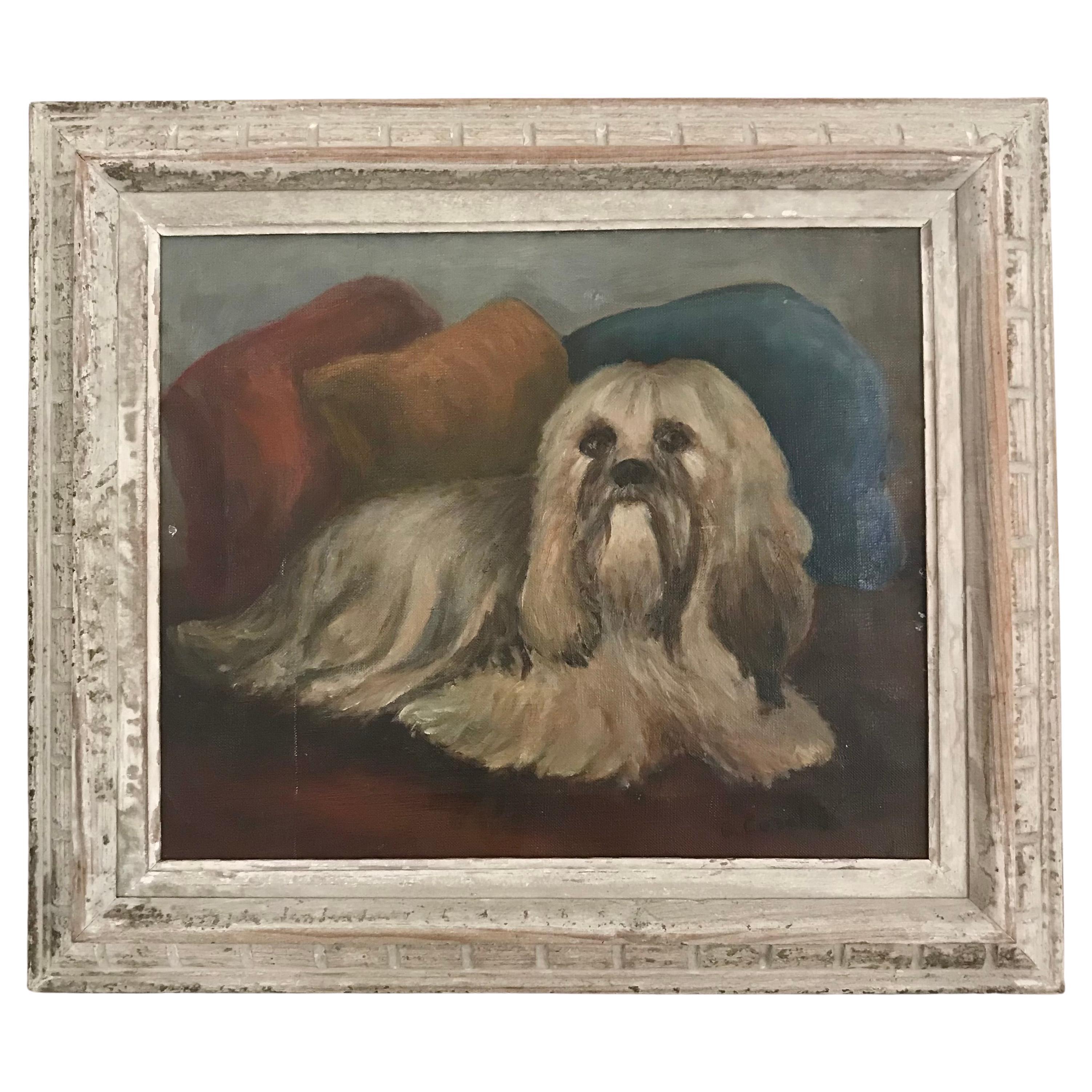 Framed Painting of a Lhasa Apso For Sale