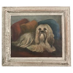 Antique Framed Painting of a Lhasa Apso 