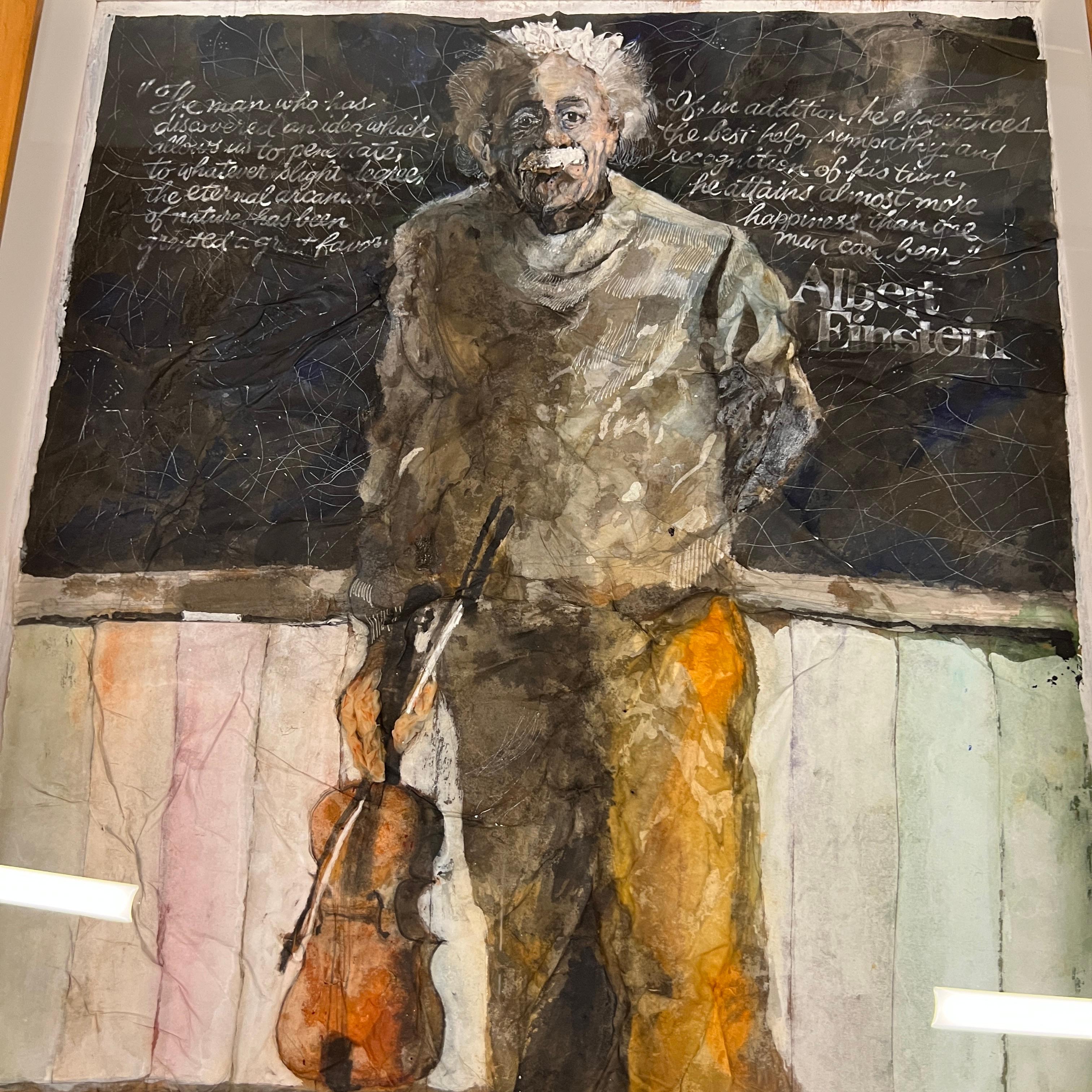 Late 20th Century Framed Painting of Albert Einstein by Sam Fink 