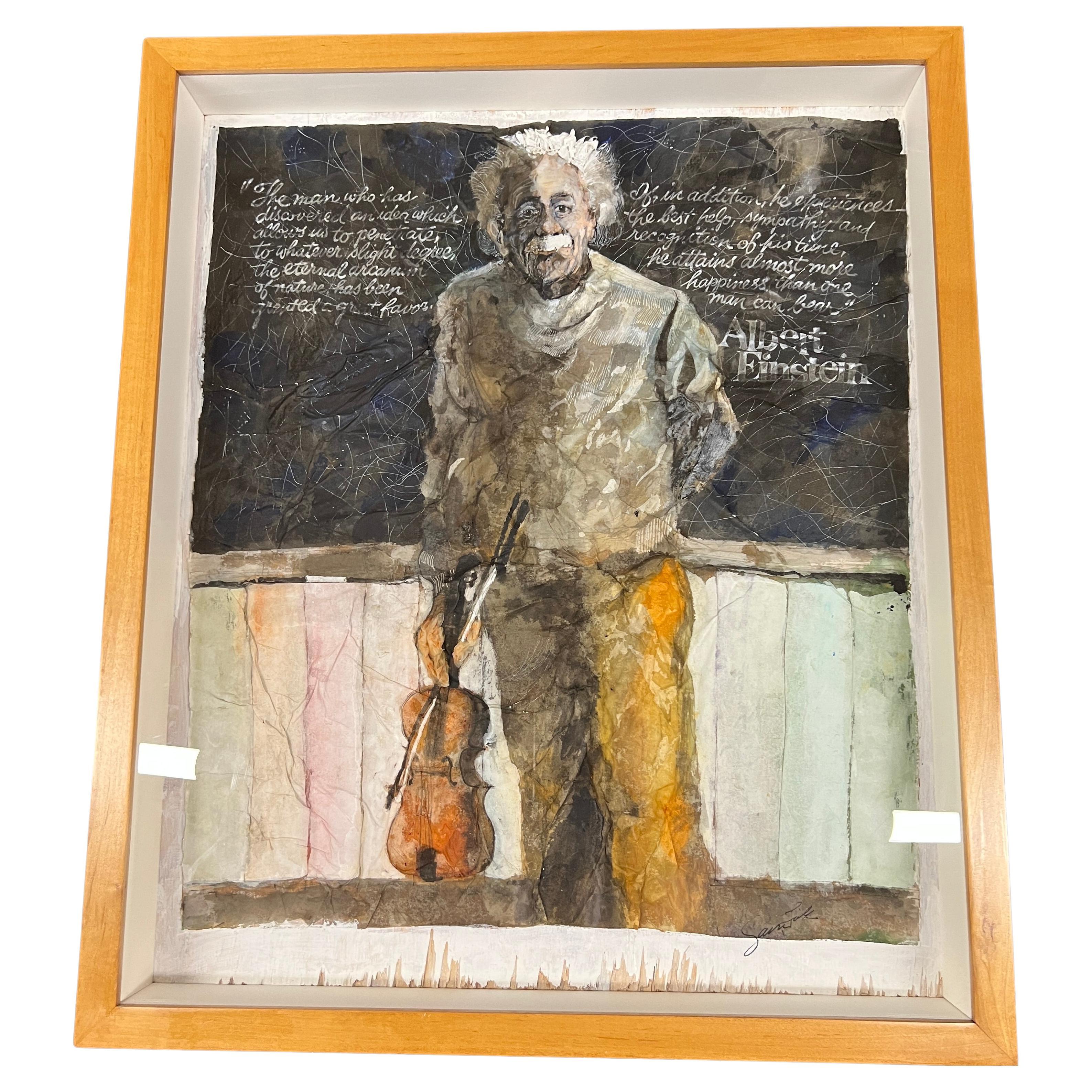 Framed Painting of Albert Einstein by Sam Fink 