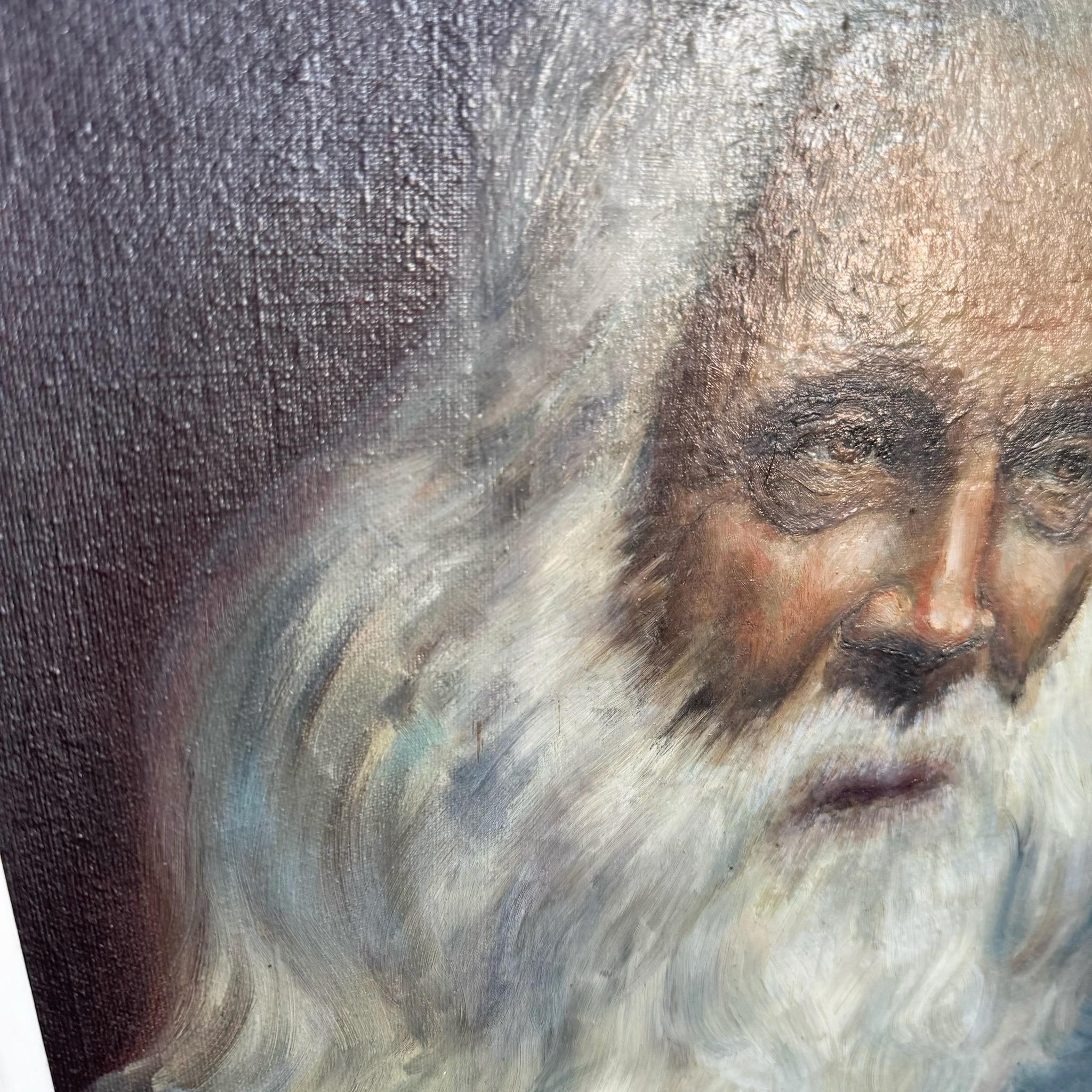 Framed Painting of Old Man With White Beard In Good Condition For Sale In Delray Beach, FL